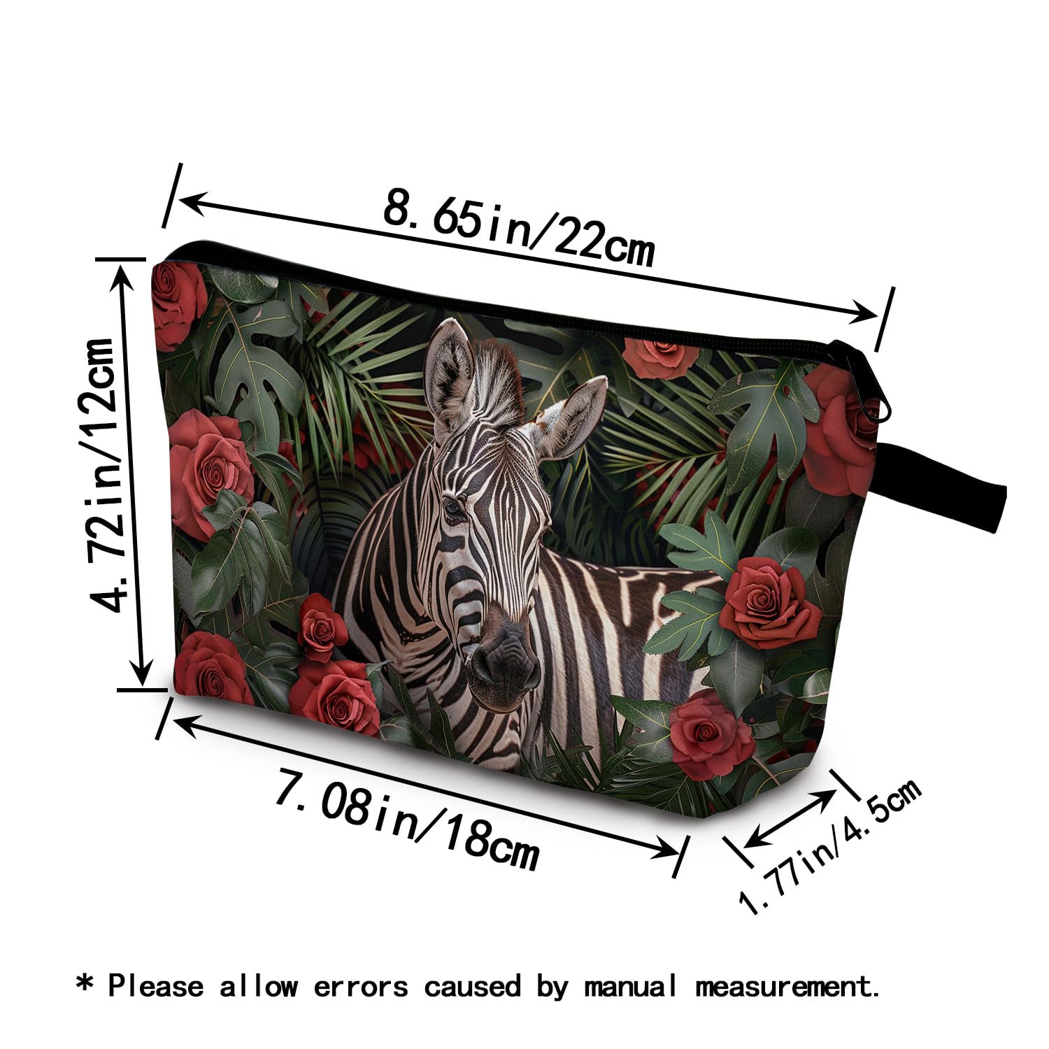 Cute Zebra Print Makeup Bag with Zipper - Floral Cosmetic Organizer Pouch for Women | Perfect Birthday Gift for Zebra Lovers, Sisters & Friends | Great for Travel, Gym & Daily Beauty Essentials Storage