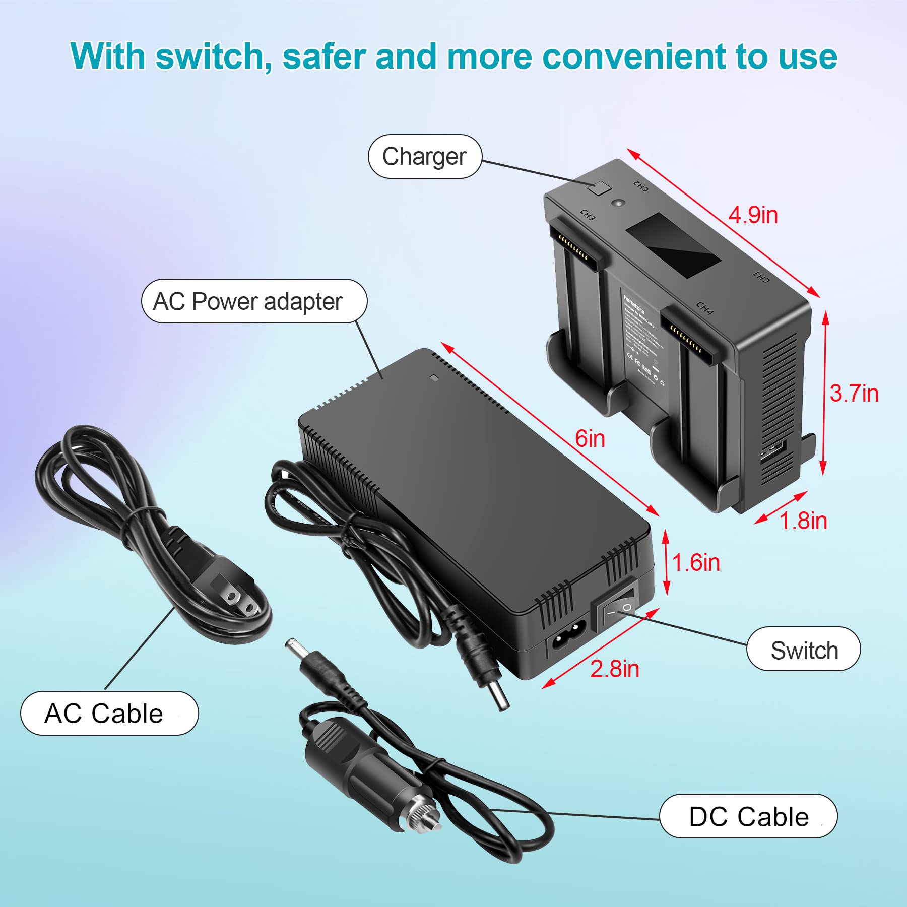 Hanatora 5-in-1 Rapid Charging Hub for DJI Air 2S & Mavic Air 2 Drone - Dual-Port Home & Car Battery Charger with Storage Case | Perfect for Travel, Outdoor Adventures & Professional Aerial Photography