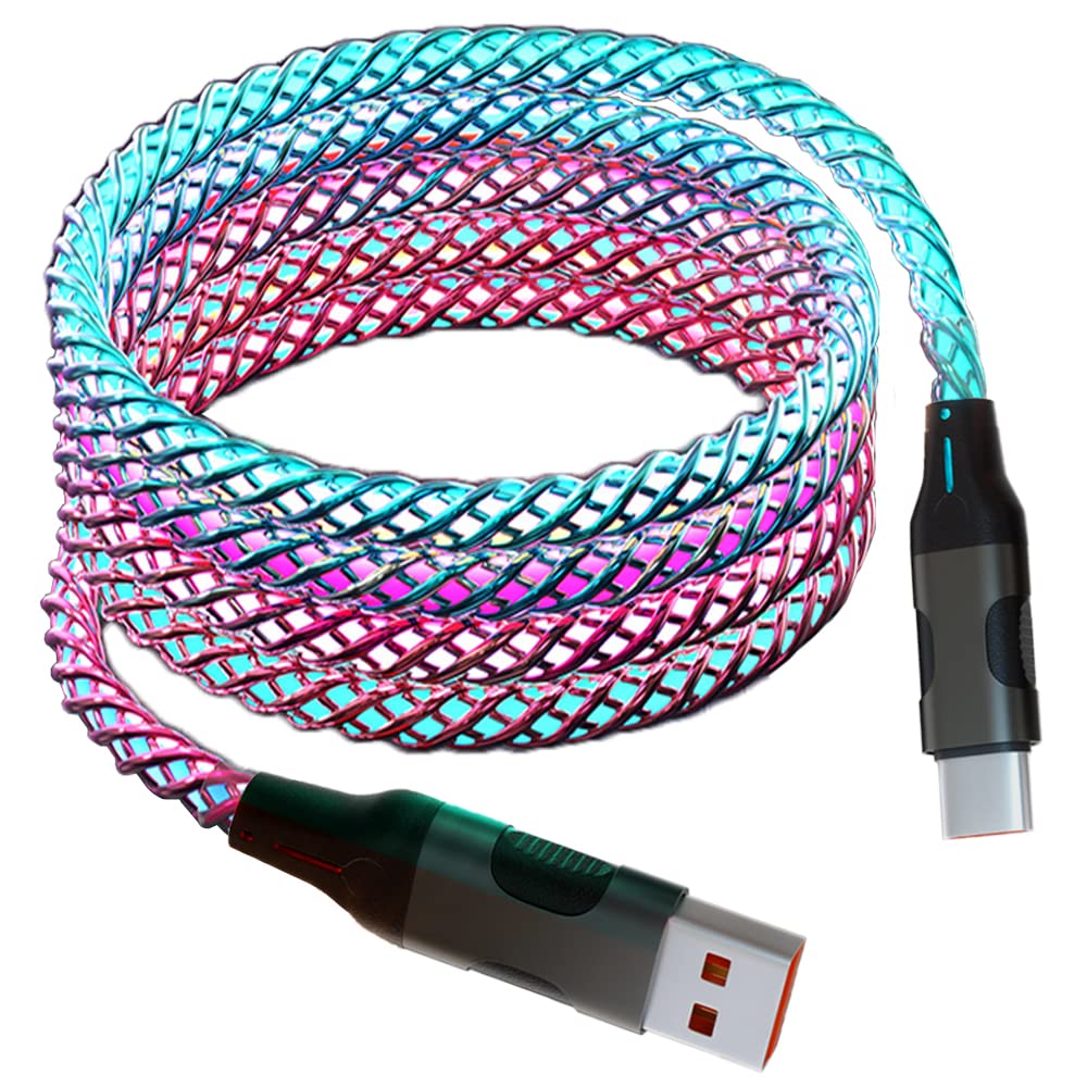 RGB LED USB Type C Cable 3.3ft - 6A Fast Charging USB A to C Cable with Colorful Gradient Light for Samsung Galaxy S23/S22/S21/S20 Ultra, Note 20/10, A50/A71, LG G6/G7 - Perfect for Gaming, Night Charging & Tech Enthusiasts