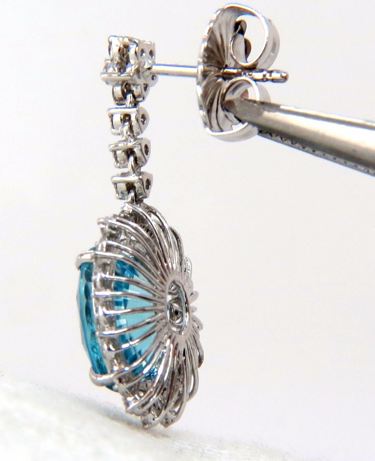 12.46ct Natural Vivid Indigo Blue Zircon Diamond Earrings in 14K Gold - Edwardian Style for Weddings, Parties & Special Occasions