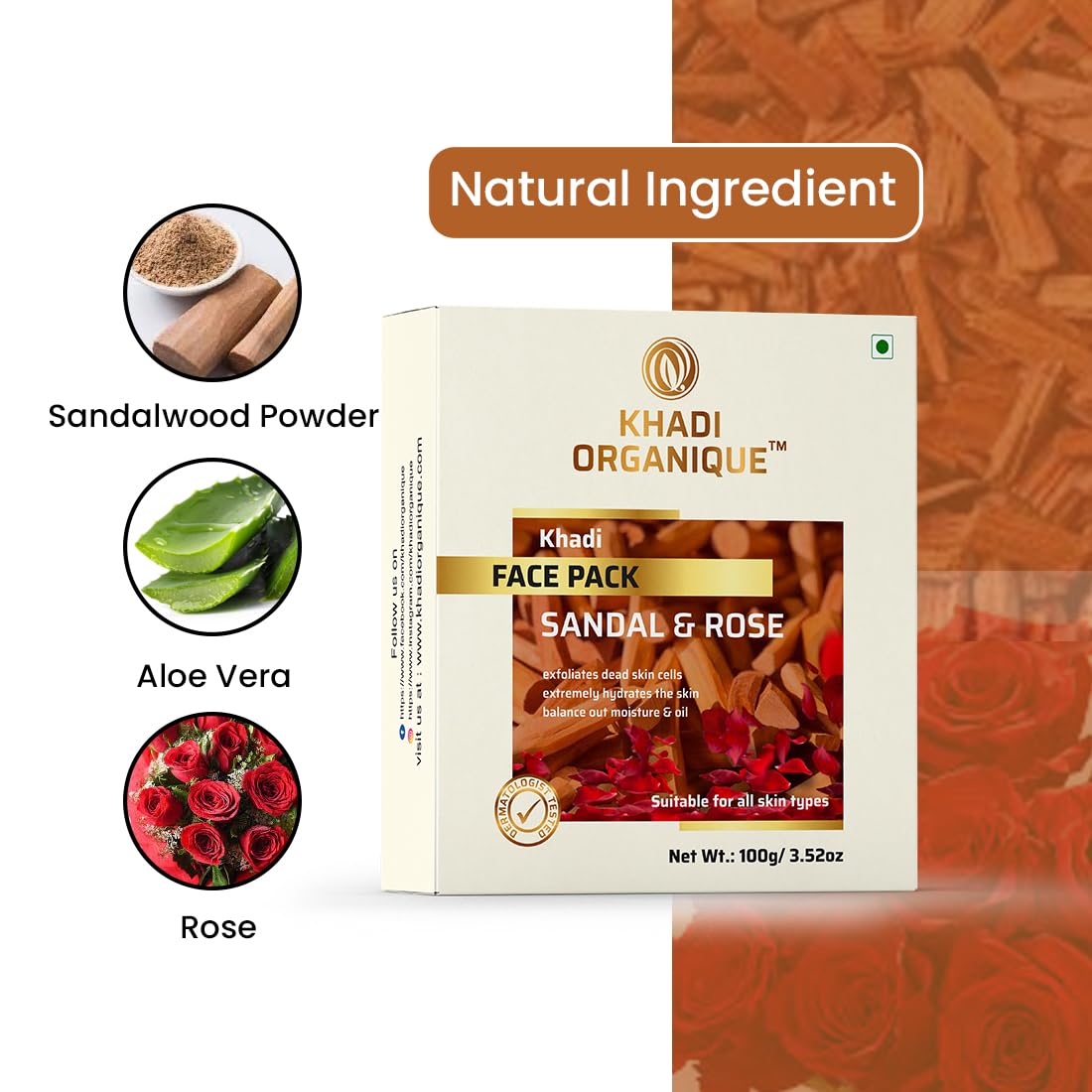 Khadi Organique Sandalwood & Rose Face Pack for Glowing Skin - 2 Pack | Natural Ayurvedic Skincare for Dry & Dull Skin | Perfect for Daily Use & Spa Nights