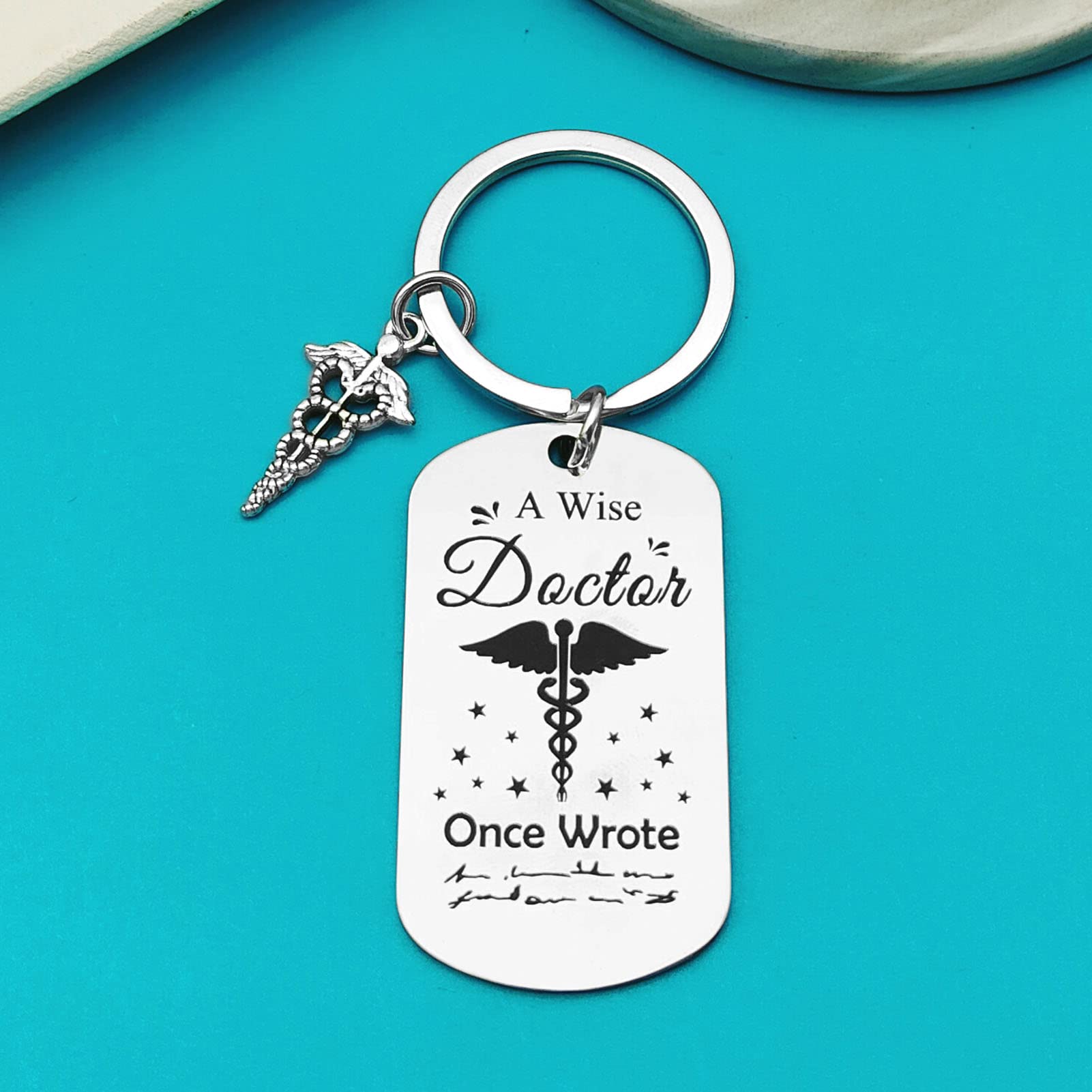 Xiahuyu Doctor Keychain - A Wise Doctor Once Wrote Engraved Keyring | Perfect Doctor Appreciation Gift for Men & Women | Ideal for Doctors Day, Christmas, Birthday, Retirement & Graduation | Great for Medical Professionals & Healthcare Workers
