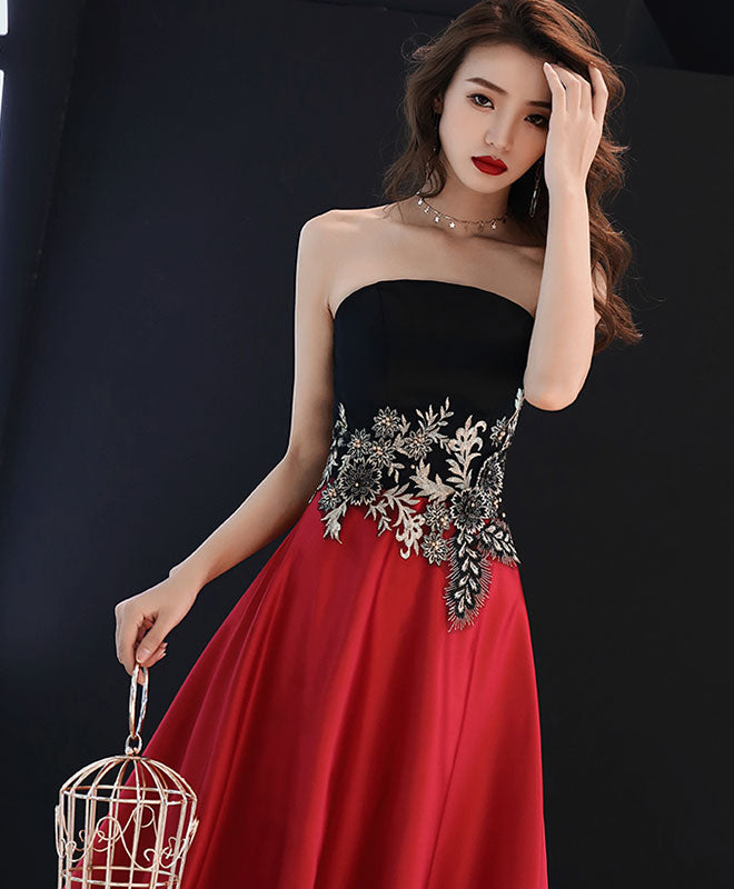 Elegant Burgundy Satin Lace Long Prom Dress - Formal Evening Gown for Women | Perfect for Homecoming, Prom Night & Special Occasions