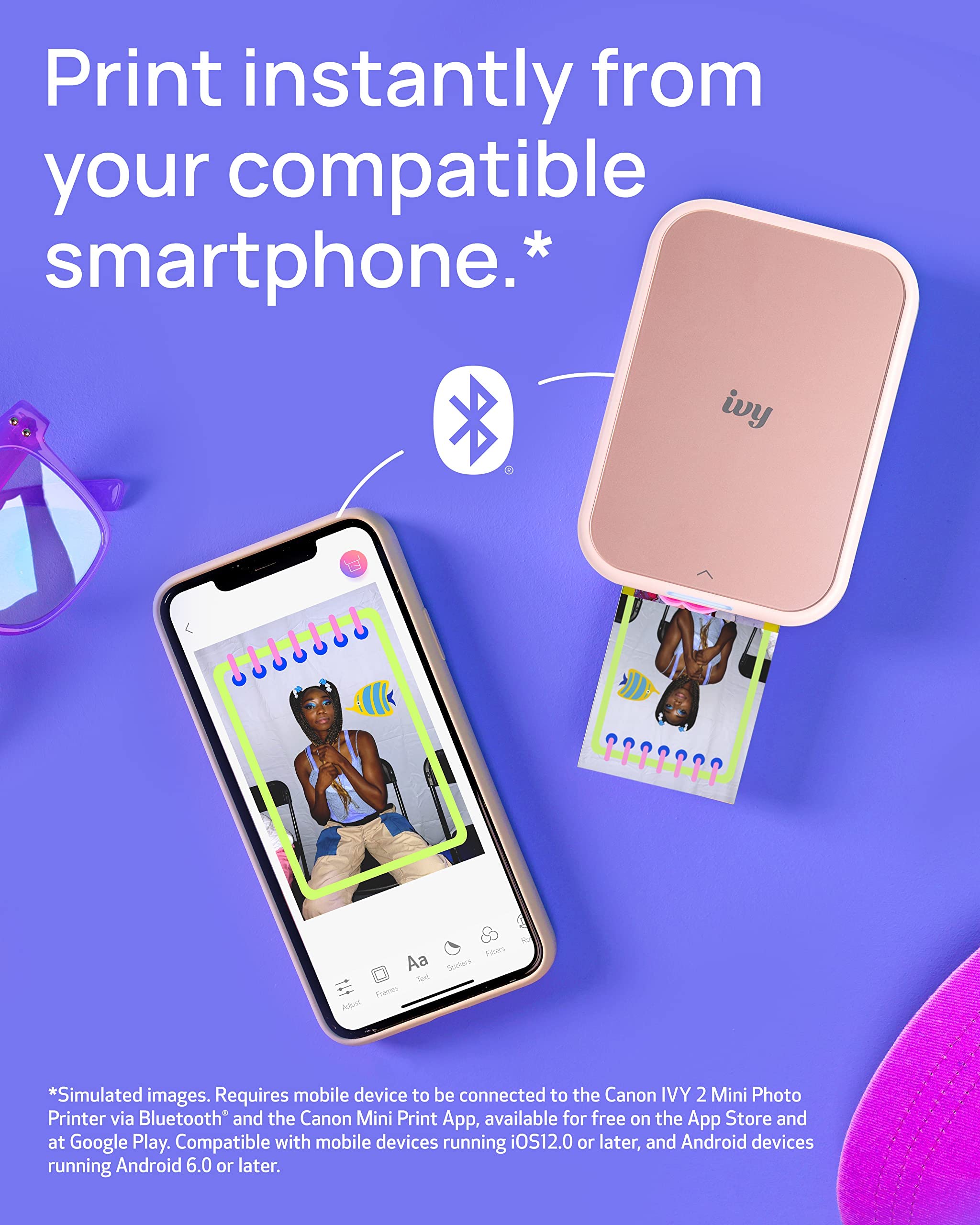 Canon Ivy 2 Mini Photo Printer - Wireless Portable Instant Printer for iPhone & Android, Sticky-Back Photo Prints in Blush Pink | Perfect for Travel, Scrapbooking & DIY Projects