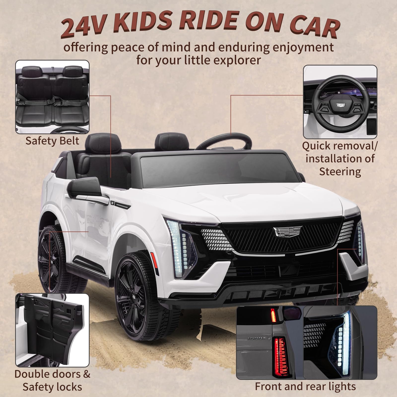 GARVEE 24V Licensed Kids Ride On Car with Parent Remote Control - 2 Seater Electric Vehicle with 4 Wheel Shock Absorbers, Smooth Start, Music & LED Lights - Perfect Birthday Gift for Boys & Girls Ages 3-8 - Great for Indoor & Outdoor Play, Park Rides & Backyard Adventures