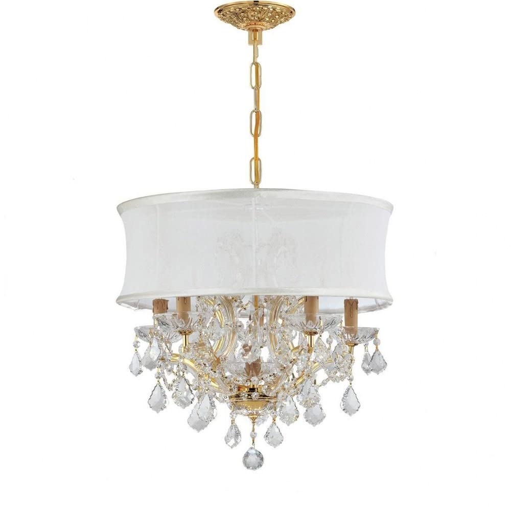 Brentwood 6-Light Strass Crystal Gold Drum Shade Chandelier - Elegant Ceiling Lighting Fixture for Dining Room, Living Room & Bedroom