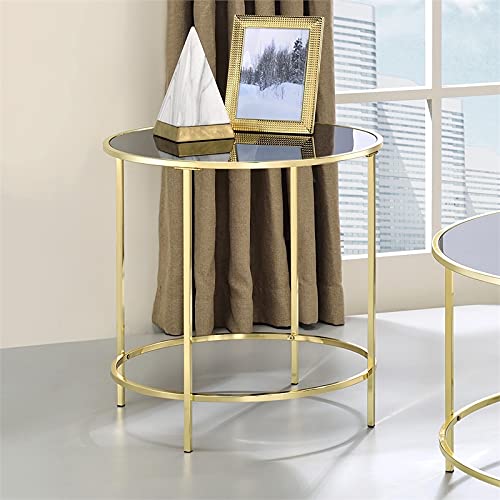 Keefer Contemporary Glass Top Side Table in Champagne Gold - Modern Accent Table for Living Room, Bedroom & Office - Stylish End Table with Tempered Glass Top & Metal Frame