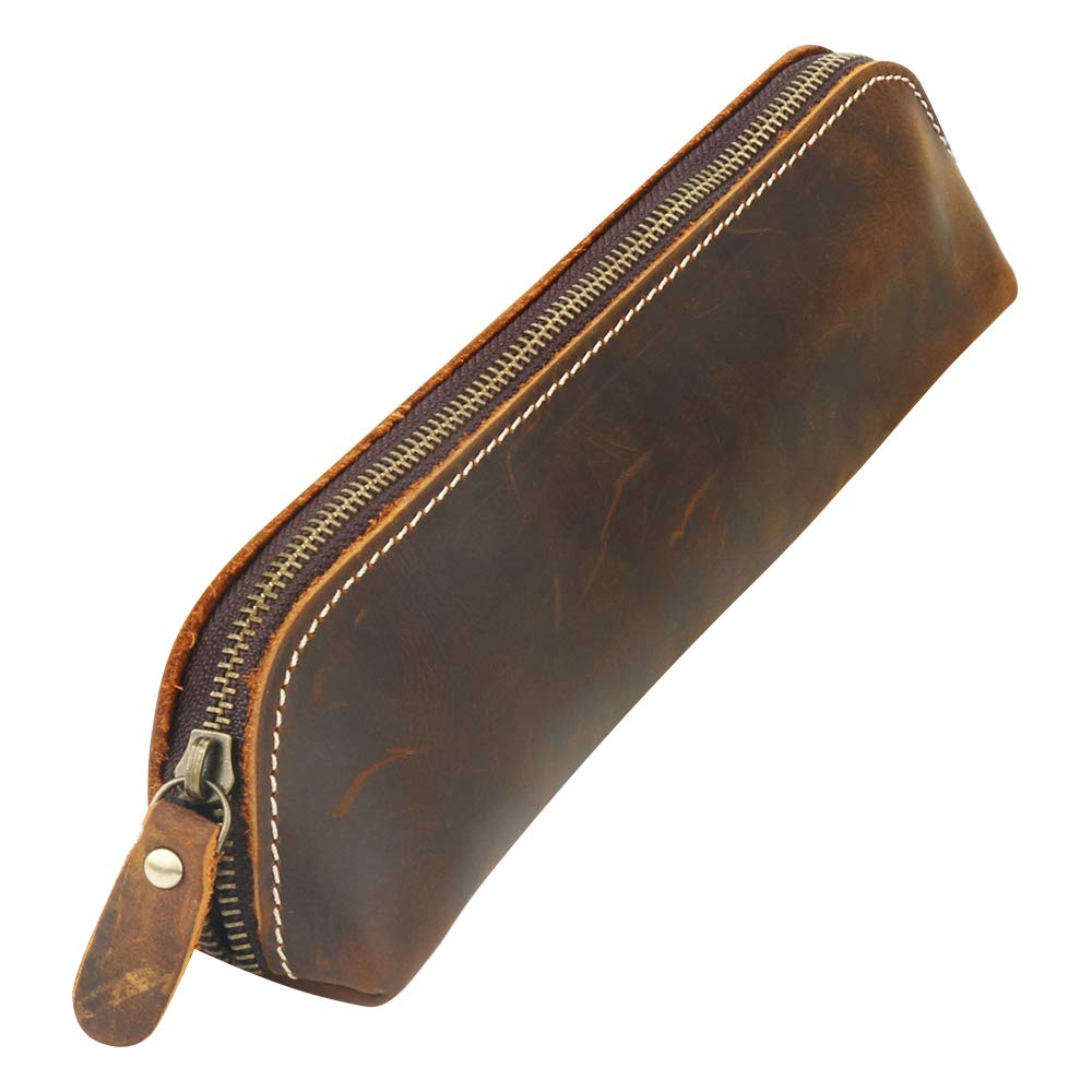 Vintage Leather Pencil Case with Zipper - Handmade Genuine Leather Pen Holder Pouch for Students, Business & Artists | Perfect for School, Office & Travel Organization