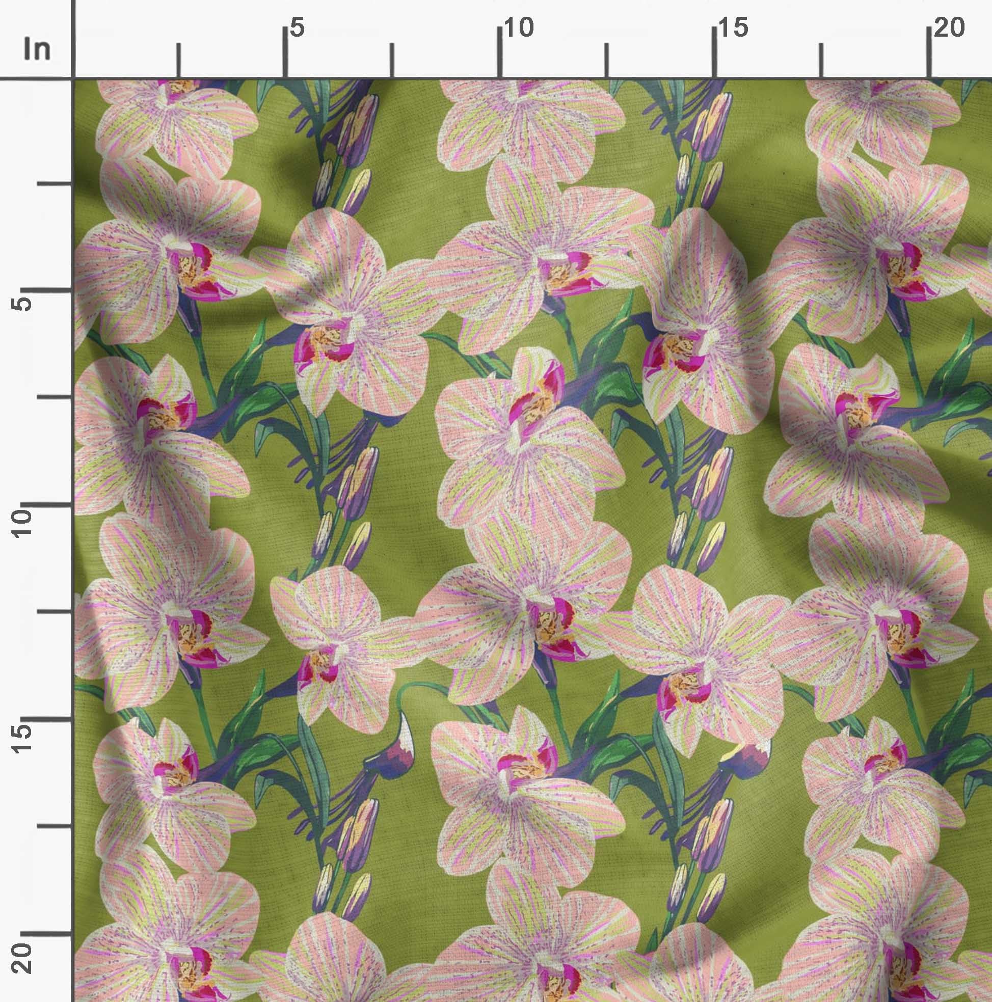 Soimoi Moss Georgette Brown Fabric by The Yard - 42 Inch Wide Tropical Floral Printed Fabric with Leaves & Orchids Design - Perfect for Dresses, Curtains, DIY Crafts and Home Decor Projects