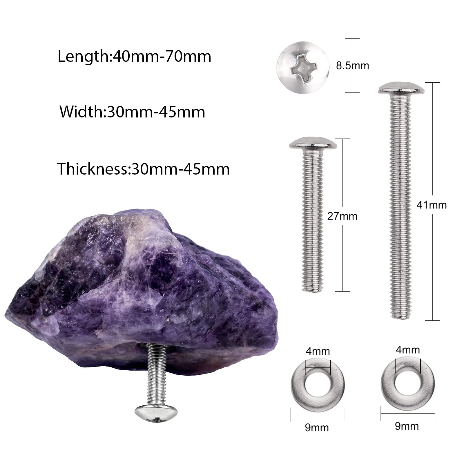 Amogeeli 2-Pack Natural Raw Amethyst Crystal Cabinet Knobs - Rough Stone Dresser Drawer Pull Handles with Screws for Bedroom, Closet & Furniture Upgrade