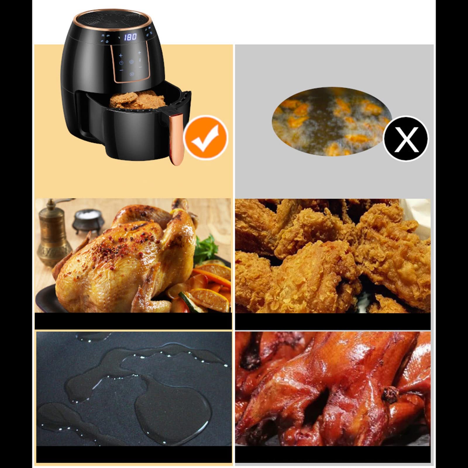 BAIYUN 5.5L Large Capacity Air Fryer - Electric Oil Free Cooker with 50 Free Oil-Absorbing Baking Papers | Meets US/UK/EU Safety Standards | Perfect for Family Meals, Healthy Snacks & Quick Cooking