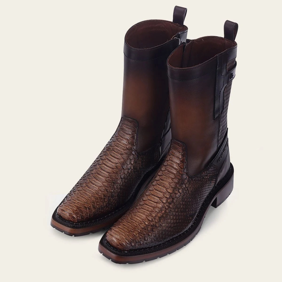 Men's Cuadra Almond Casual Cowboy Python Skin Zip Ankle Boots - Stylish Western Boots for Everyday Wear & Outdoor Adventures
