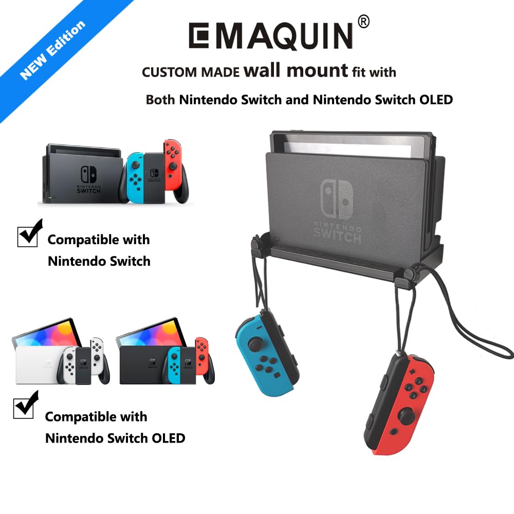 Nintendo Switch & OLED Wall Mount - No Drilling, Heavy Duty Metal, 5 Game Card Slots - Compatible with Nintendo Switch & OLED - Black - Perfect for Gaming Room & Living Room Organization
