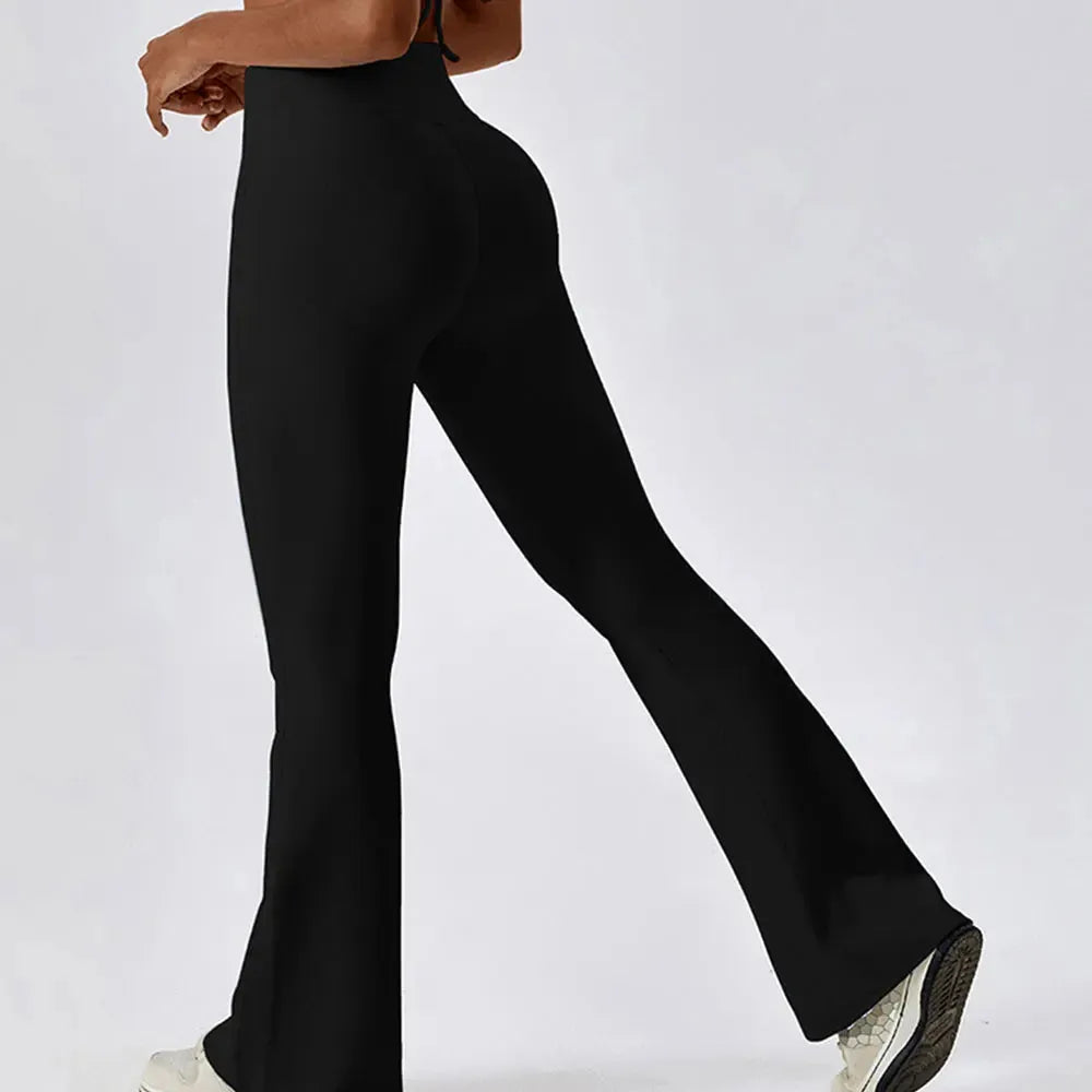 Women's High Waist Yoga Pants - Cross Waist Cotton Leggings for Fitness, Training & Gym - Elastic Wide Leg Flare Tights - Perfect for Yoga, Pilates, Running & Lounge Wear
