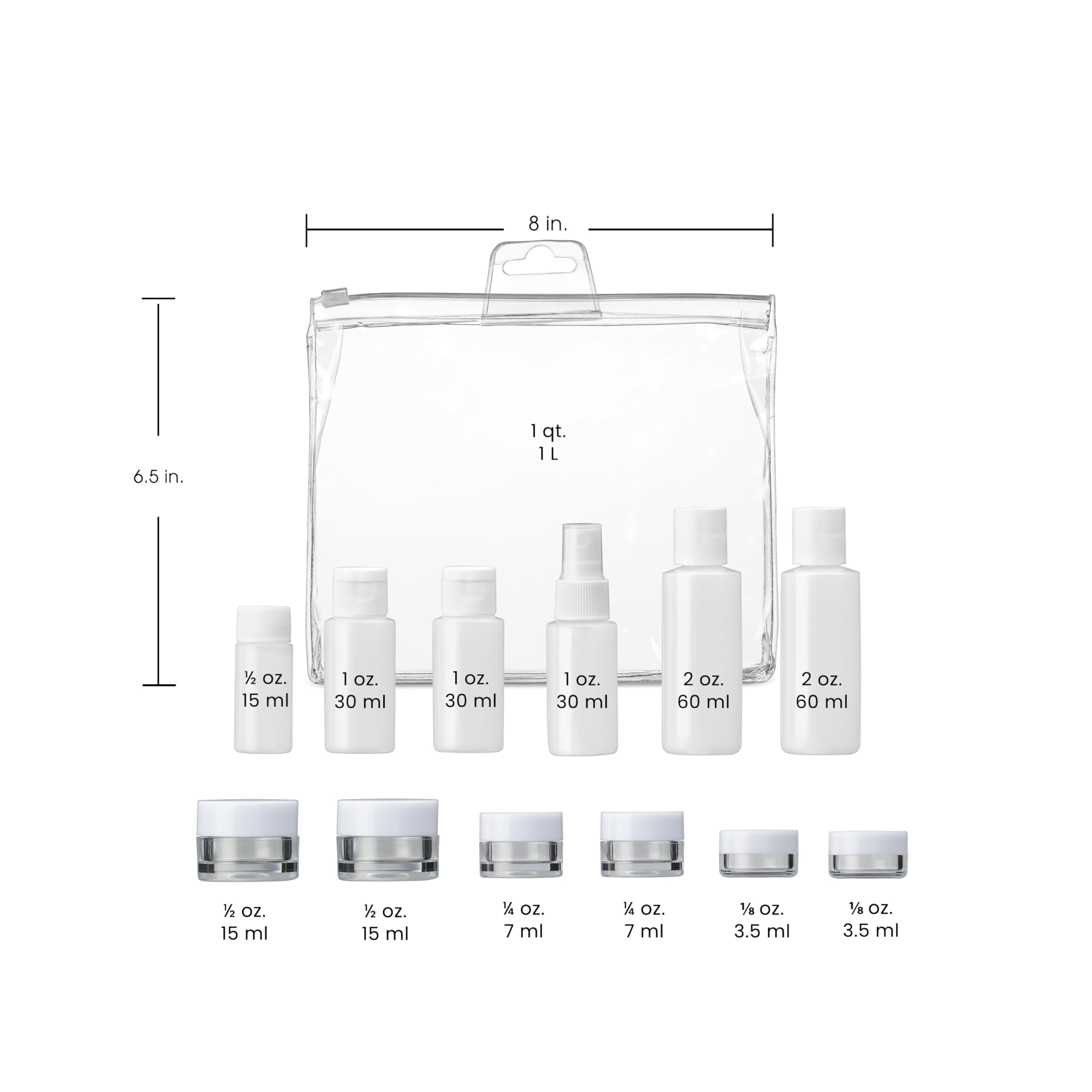 Conair Travel Size Toiletries Kit - 13-Piece TSA Approved Leakproof Travel Bottles Set for Shampoo, Lotion & Cosmetics - Perfect for Airplane Carry-On, Gym & Vacation Essentials