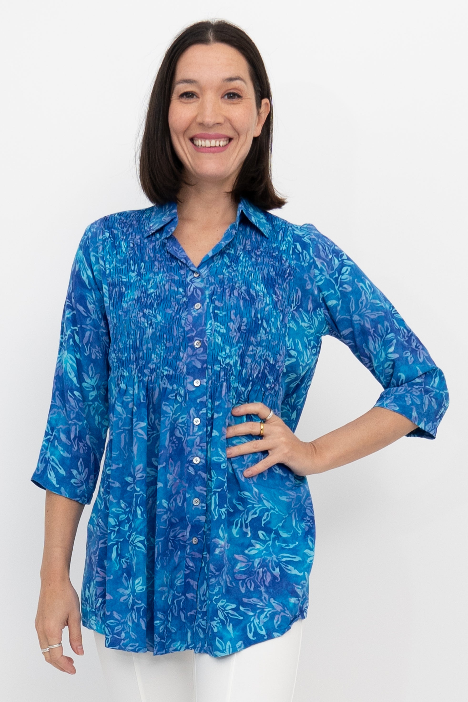 Cindy Women's 3/4 Sleeve Casual Blouse - Light Blue Flowy Top for Spring & Summer | Office Wear, Date Night, Weekend Outfits