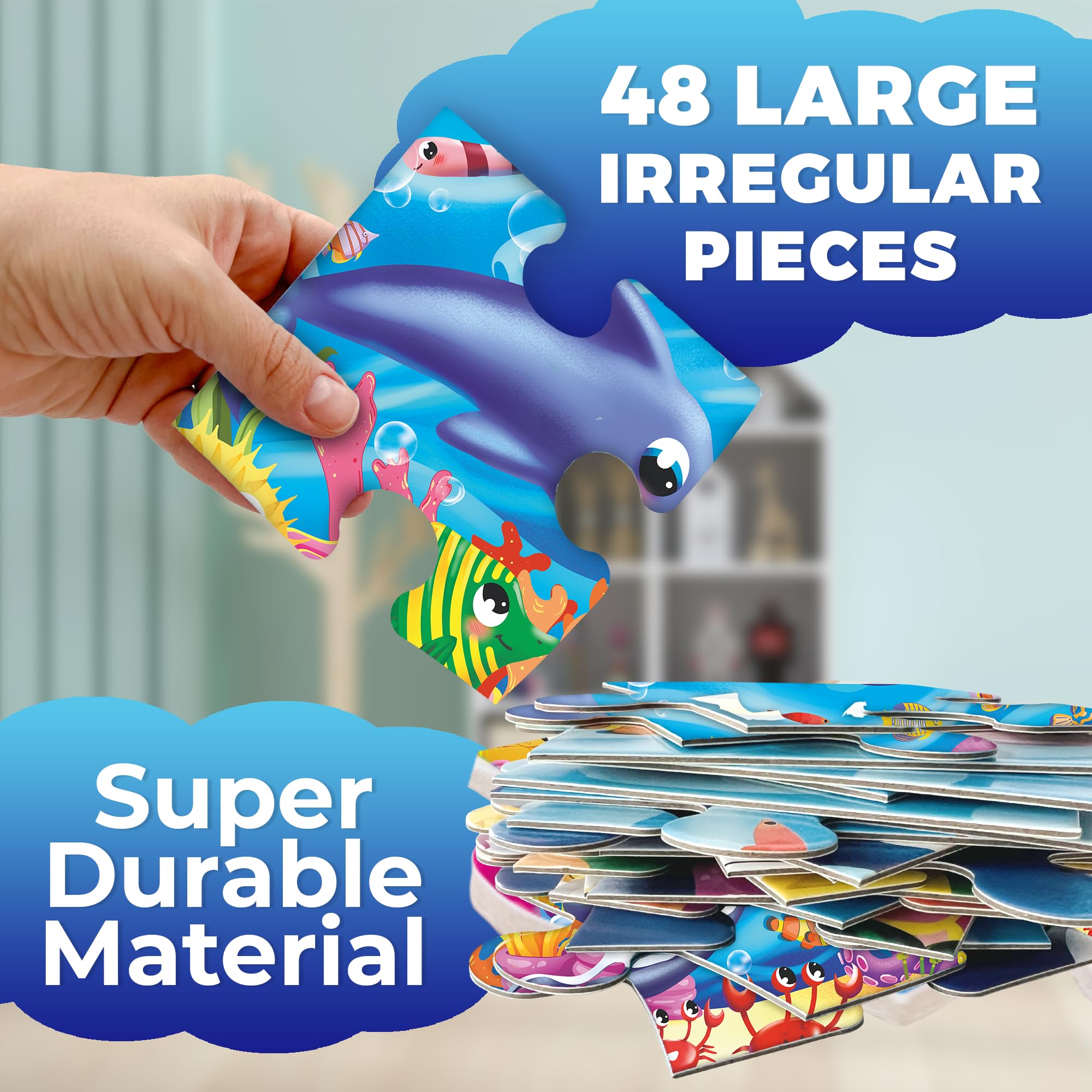 QUOKKA Giant 48-Piece Floor Puzzles for Kids Ages 2-6 | 2x3 Feet Large Educational Ocean Animal Puzzle Game for Toddlers & Preschoolers | Perfect for Birthday Gifts, Classroom Activities & Family Game Night