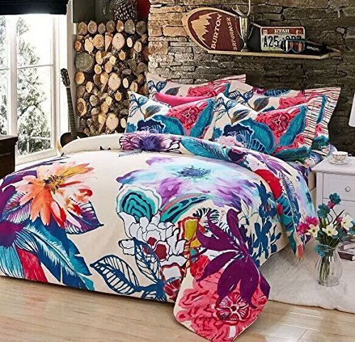 LELVA Bohemian Exotic Bedding Set - 100% Cotton Duvet Cover & Pillowcases - Queen/King Size 4-Piece Boho Bedroom Decor (King) for Cozy Bedroom, Guest Room & Bohemian Style Home