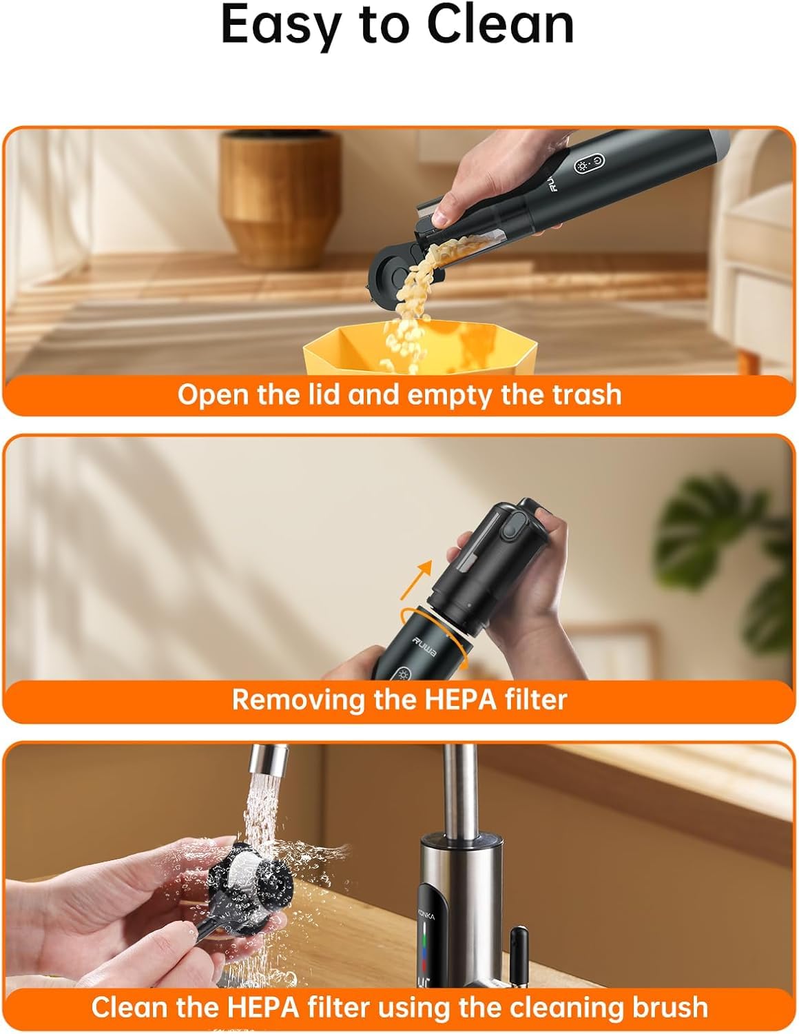 **Ruwa Cordless Handheld Vacuum Cleaner - 14000PA High Power, 2-Speed Rechargeable Mini Vacuum for Car, Home & Pet Hair, 300ml Dust Cup (Pewter Grey) - Perfect for Quick Car Cleaning, Pet Hair Removal & Home Dusting**