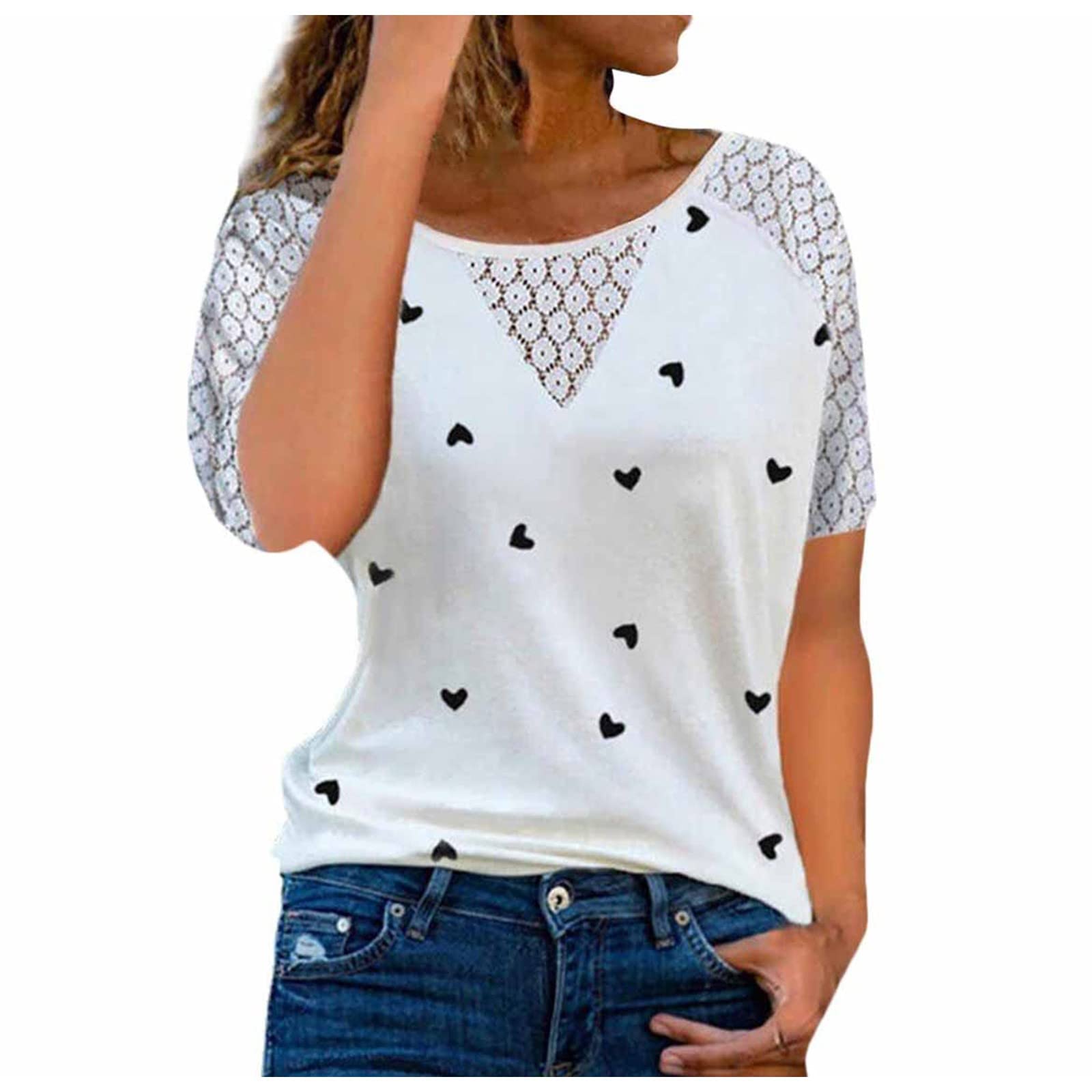 Women's Summer Tops - Feather Print Business Casual Shirts | Short Sleeve Round Neck T-Shirts for Office & Casual Wear | Perfect for Work, Date Night & Summer Outings