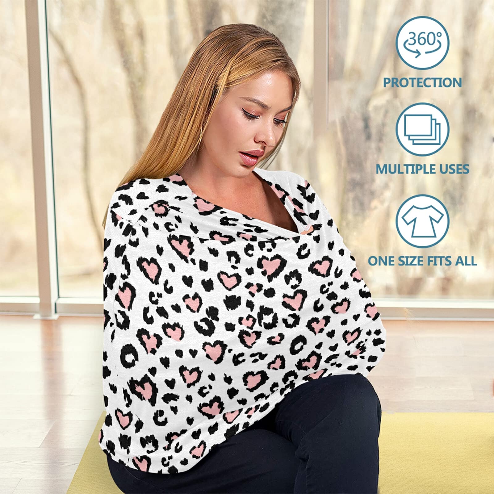 Leopard Print Pink Heart Baby Car Seat Cover & Nursing Cover - Soft, Breathable & Stylish for Infants & Toddlers - Perfect for Strollers, Shopping Carts & Breastfeeding in Public