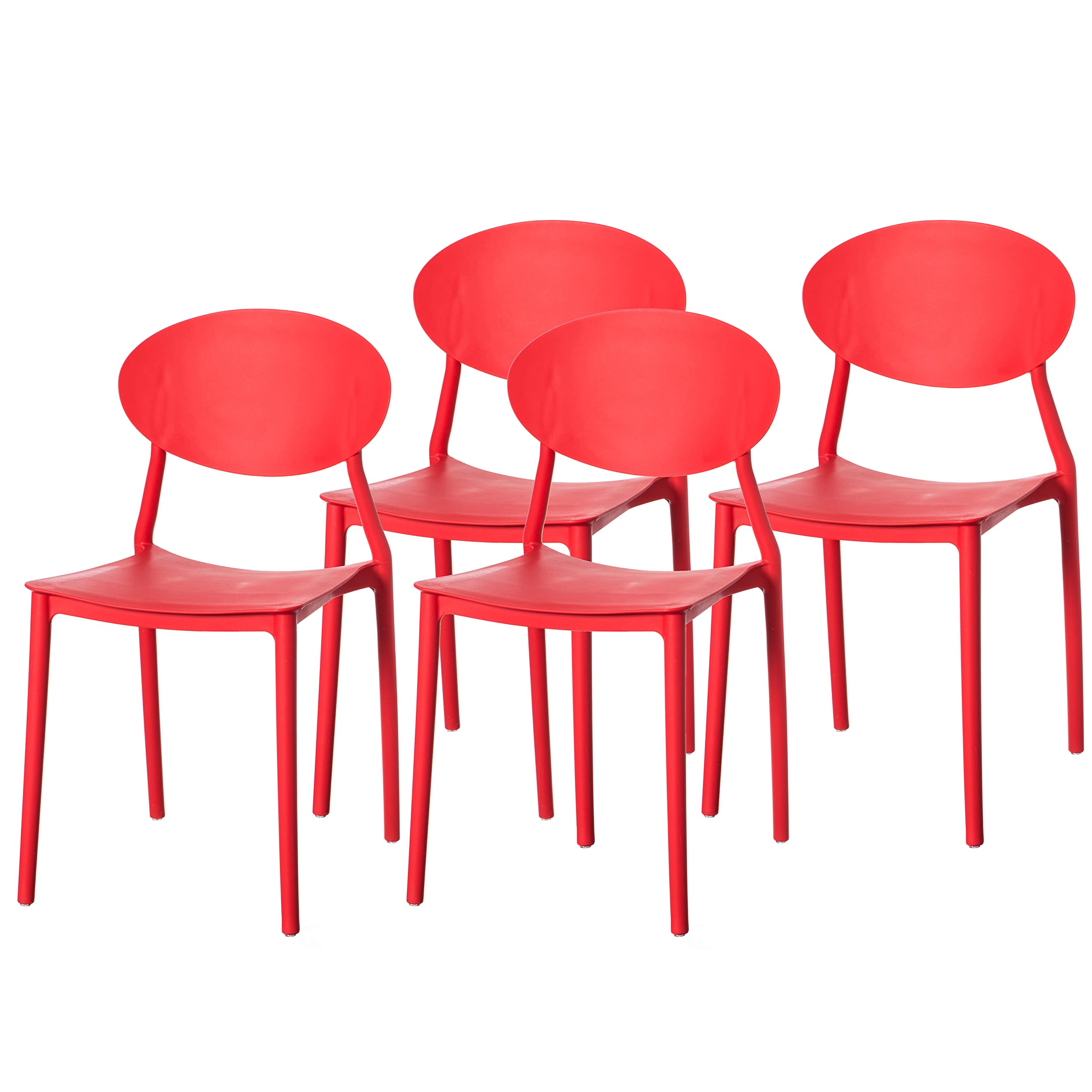 Fabulaxe 4-Piece Red Modern Plastic Outdoor Dining Chairs with Open Oval Back Design - Patio, Garden, Poolside & Backyard Furniture for Comfortable Outdoor Dining & Relaxing