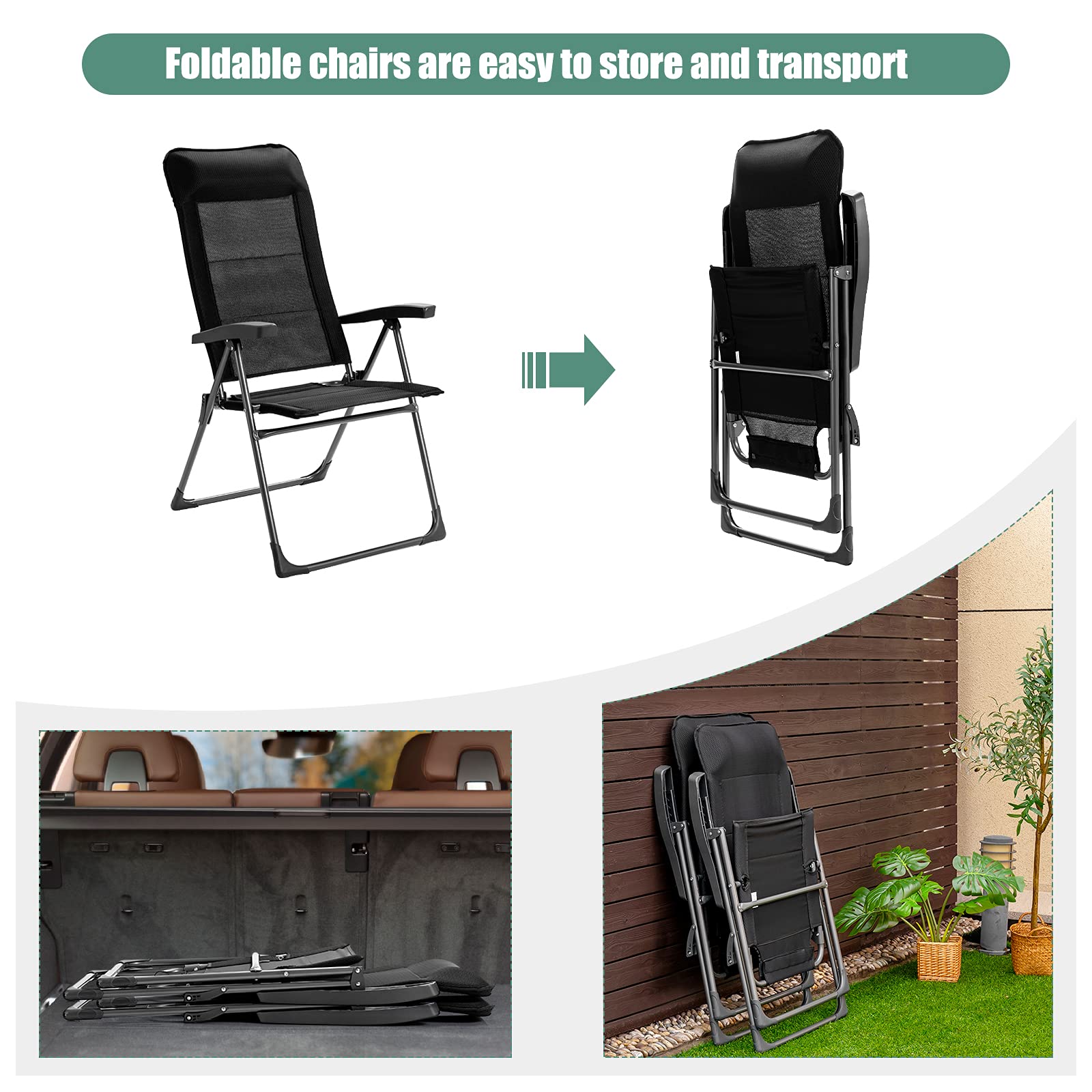 Giantex Set of 2 Folding Patio Dining Chairs - Adjustable Backrest & Headrest Outdoor Lawn Chairs - Portable Armchairs for Camping, Poolside, Garden, Backyard & Porch - Perfect for Relaxing, Sunbathing & Outdoor Dining