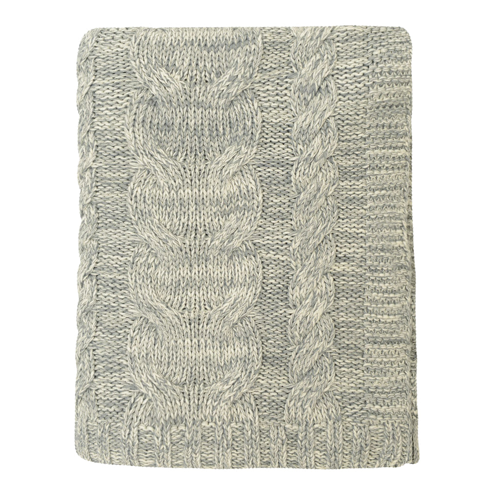 Soft Grey Chunky Braid Cotton Throw Blanket - Cozy Knit Bedspread for Couch, Sofa & Bed - Perfect for Winter Nights, Movie Time & Home Decor