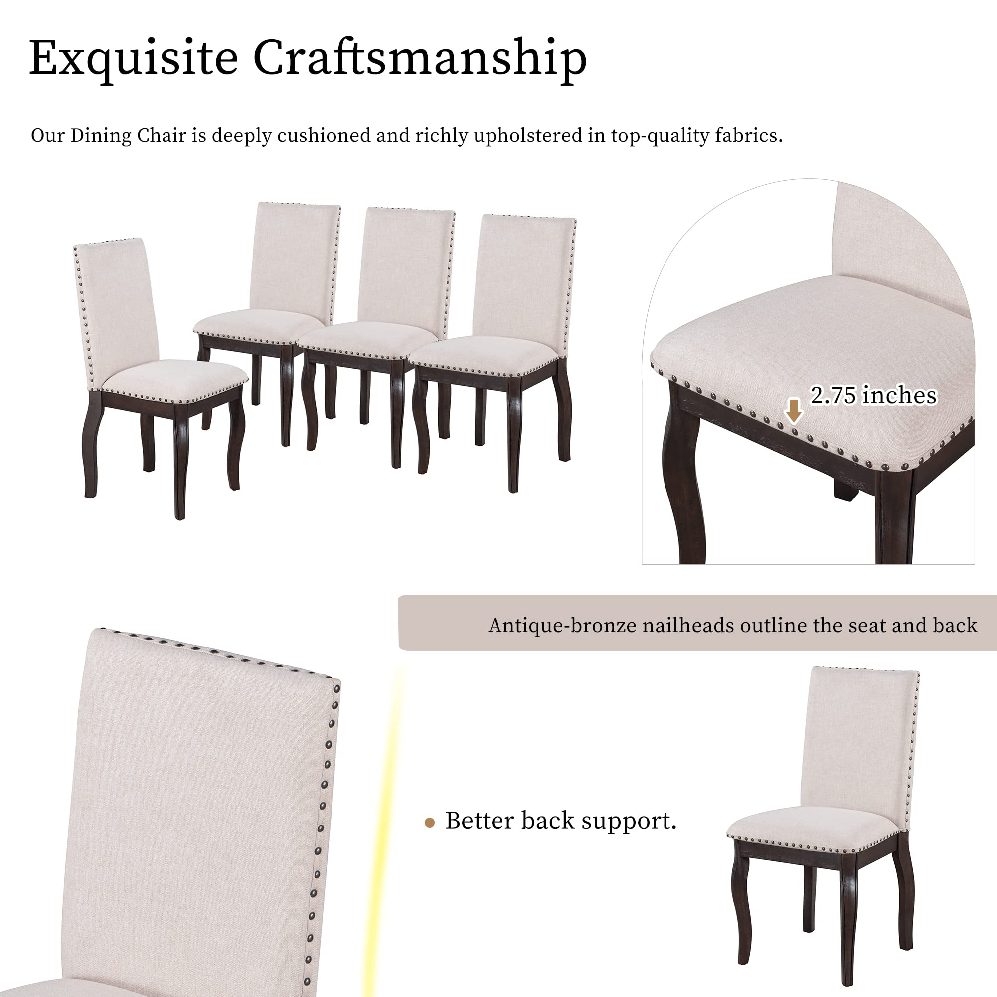 Quarte 5-Piece Farmhouse Dining Table Set - Extendable Wood Round Table & 4 Upholstered Chairs in Espresso - Perfect for Small Spaces & Family Gatherings
