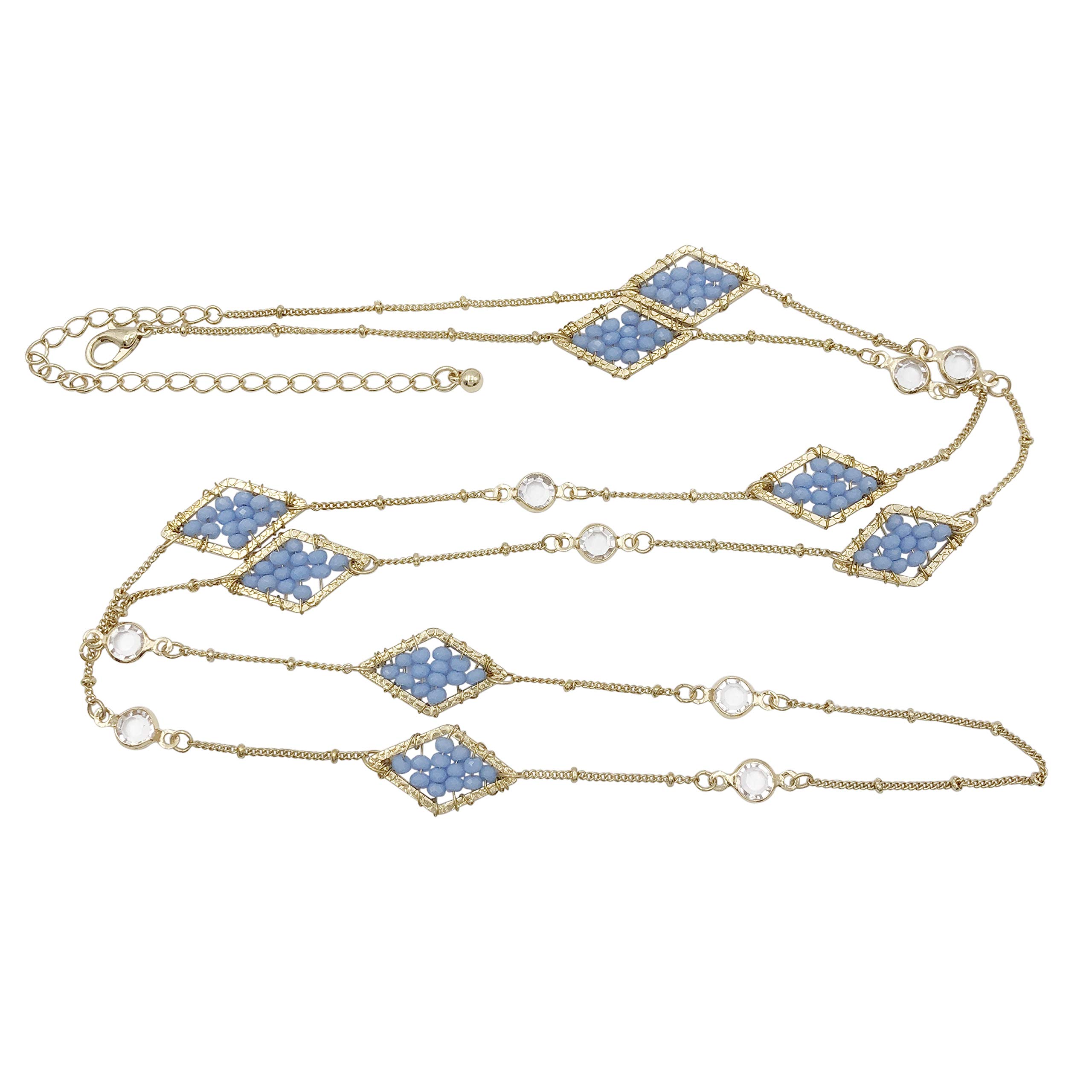 Gypsy Jewelry Long Simple Glass Bead Diamond Pendant Dainty Gold Tone Necklace for Women - Perfect for Boho Style, Casual Wear & Special Occasions