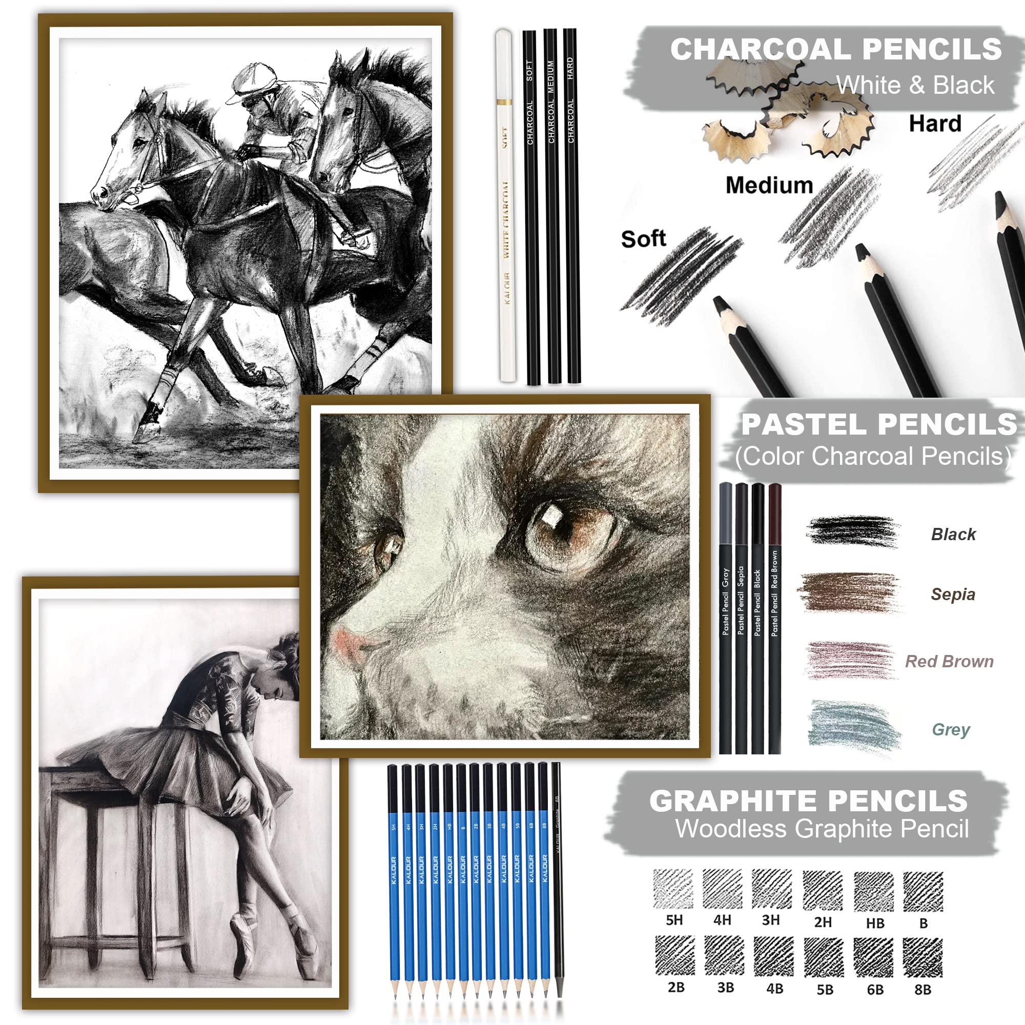 KALOUR 76pc Art Set - Sketching & Drawing Kit with Pencils, Pastels & Watercolors for Beginners - Perfect for Sketching, School & DIY Projects