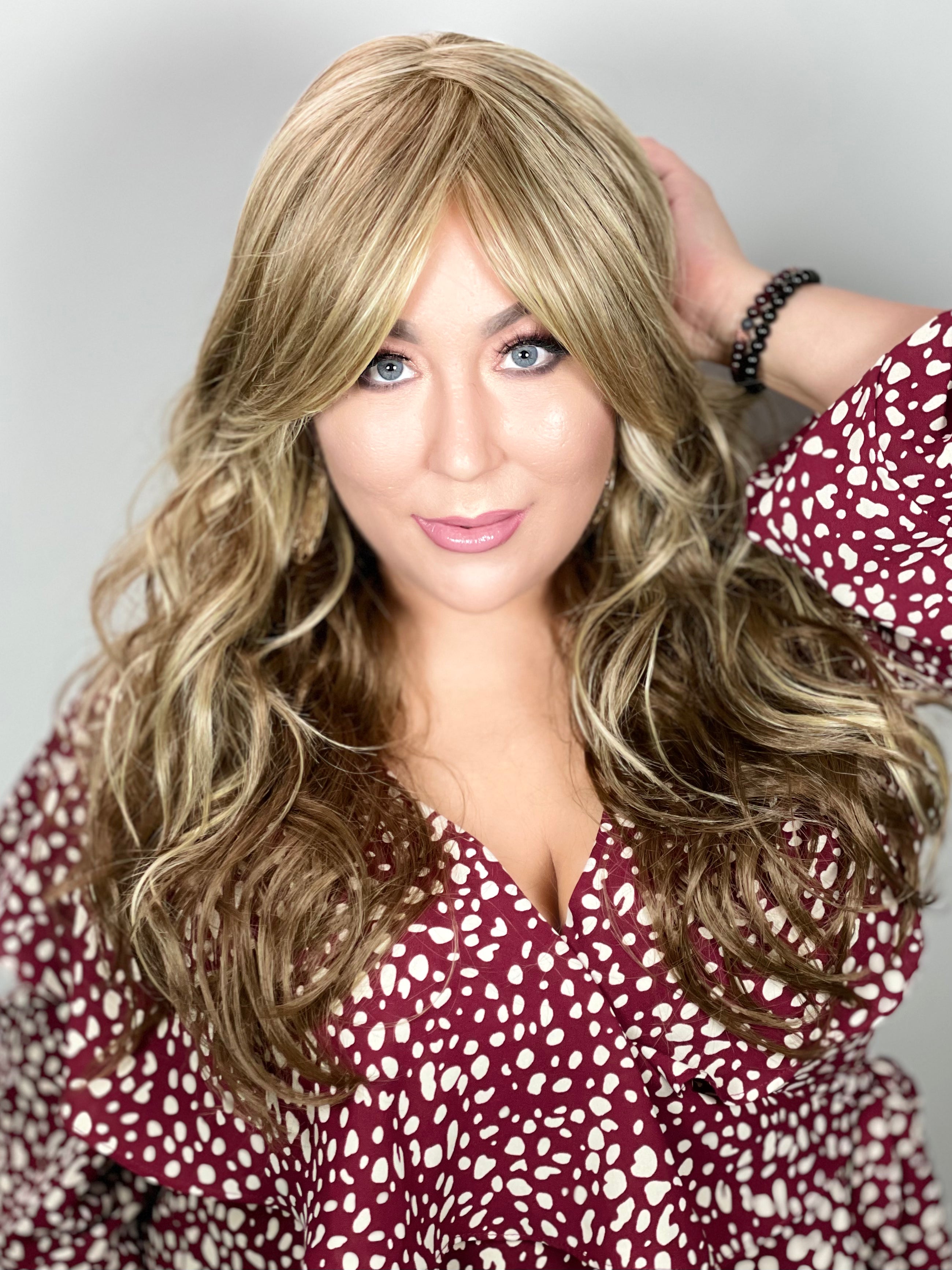 KRISTA Almond Breeze Human Hair Blend Wig - Natural Looking Soft Wavy Hair for Daily Wear & Cosplay