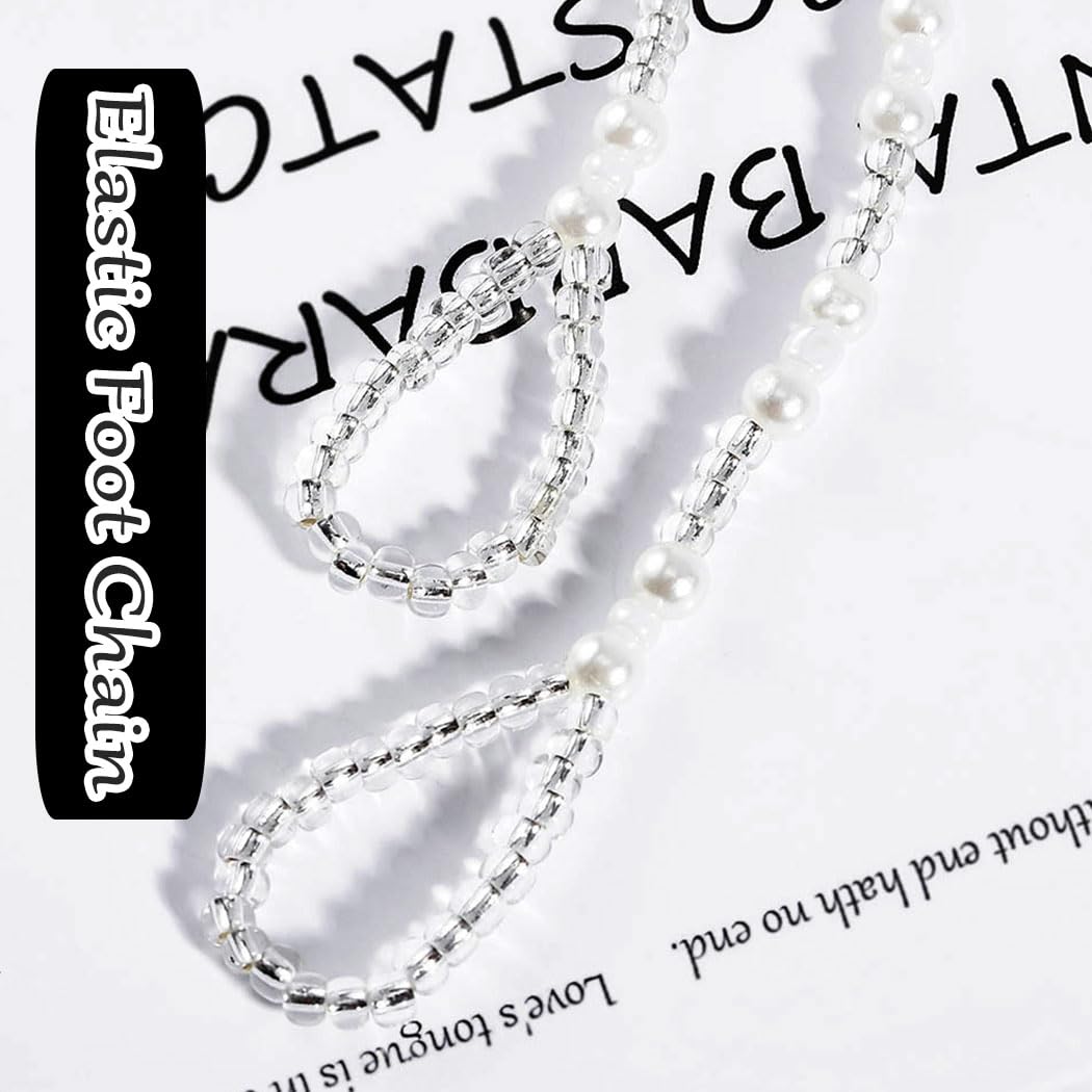 Beaded Pearl Barefoot Sandals & Starfish Ankle Bracelets - 2PCS Bohemian Layered Anklet Foot Chain Jewelry for Women | Perfect for Beach Weddings, Summer Vacations and Boho Fashion Accessories