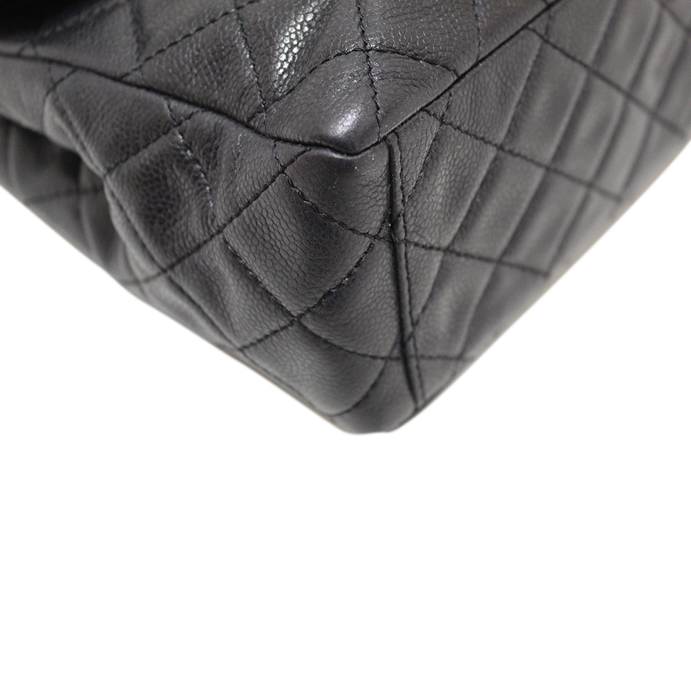 Authentic Chanel Black Quilted Washed Caviar Leather Classic Maxi Single Flap Shoulder Bag | Luxury Designer Handbag for Women | Perfect for Evening Events, Parties & Special Occasions