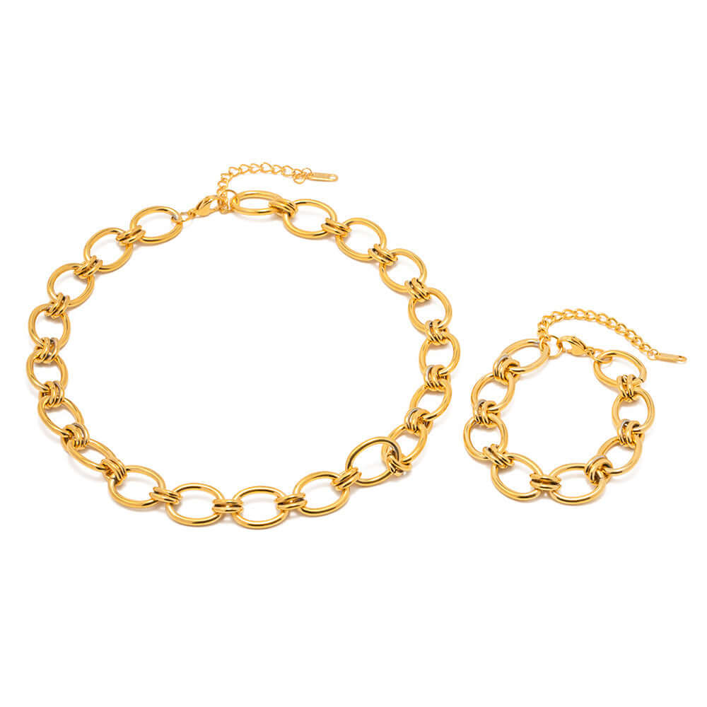 18K Gold Plated Stainless Steel Chunky Chain Bracelet and Necklace Set for Women - Trendy Layered Jewelry Gift for Birthday, Anniversary & Valentine's Day | JDB434