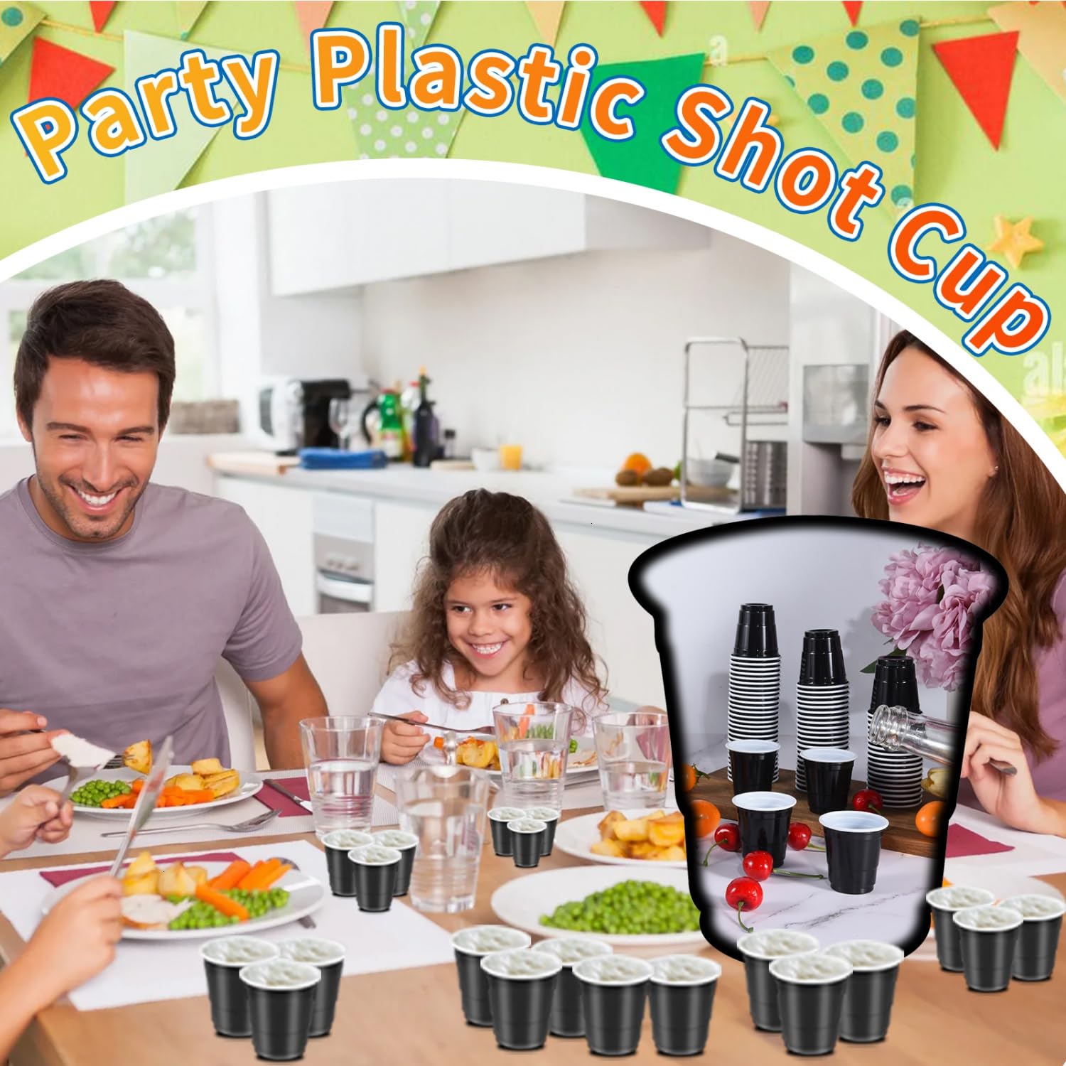 100 Pack 2 oz Disposable Plastic Shot Cups - Mini Party Shot Glasses for Jello Shots, Beer Tasting, Wedding Favors & Snacks - Perfect for Cocktail Parties, Bar Events & Home Entertaining (Black)