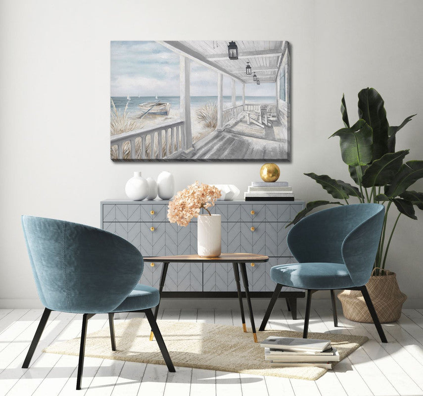Coastal Bliss Wall Art - White & Blue Ocean Themed Canvas Print 36x24 Inches - Perfect for Beach House, Living Room & Bedroom Decor