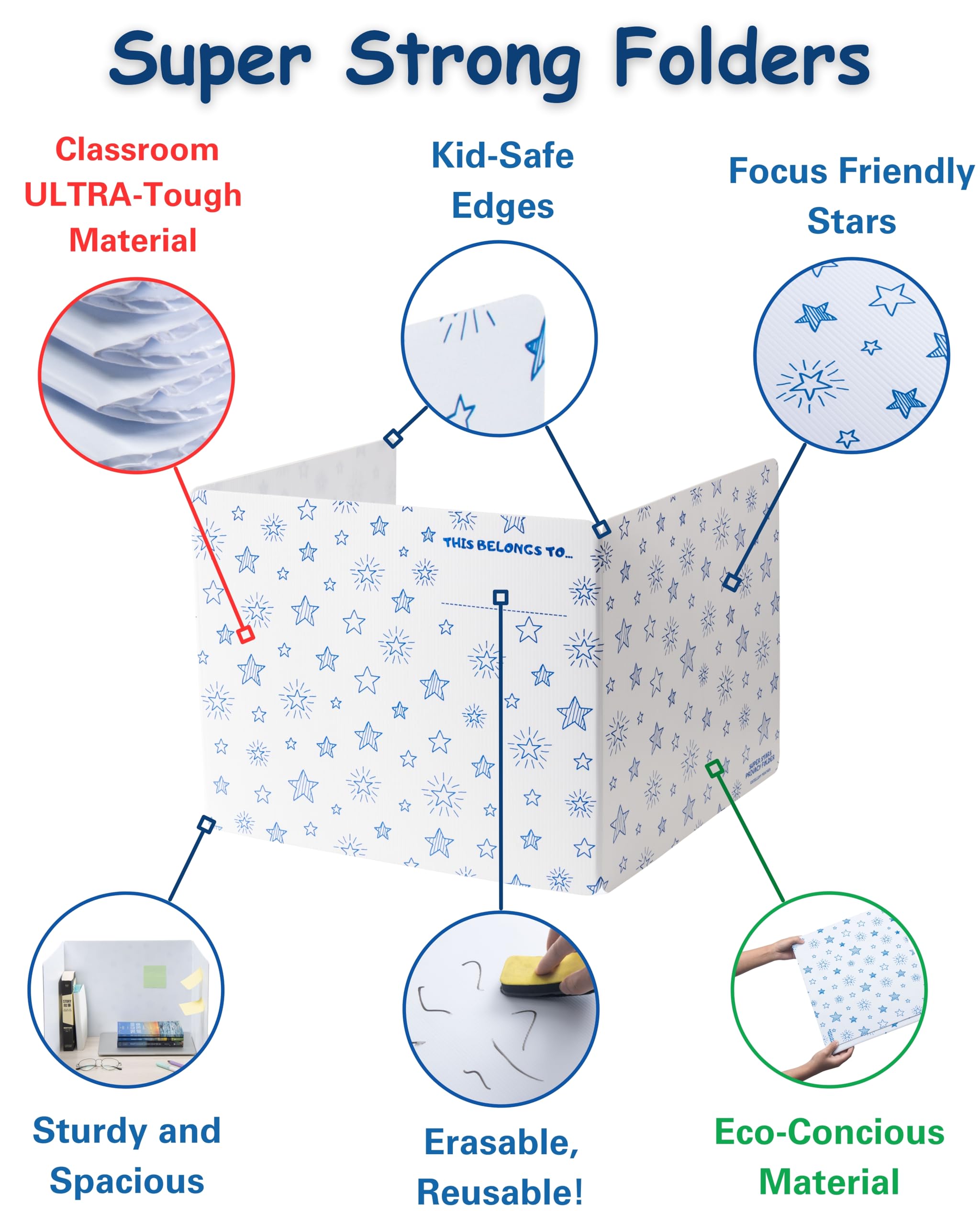 Durable Plastic Privacy Folders for Students - Erasable Desk Dividers for Classroom & Testing