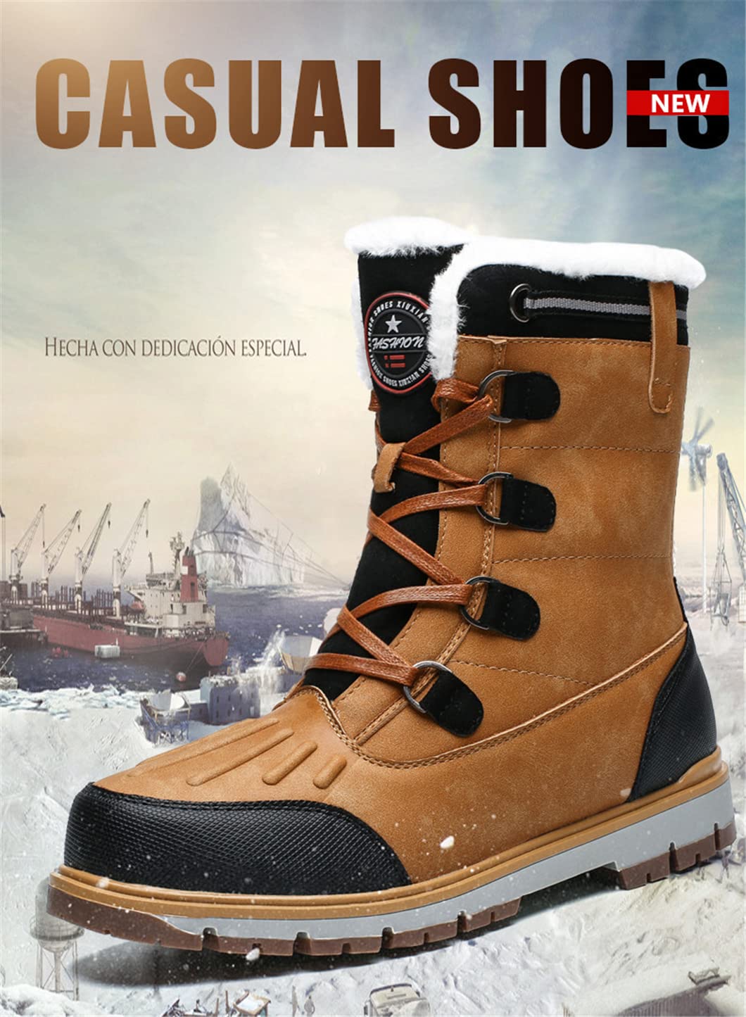 Waterproof Plush Snow Boots for Men - Winter Warm Fleece Lined Casual Mid-Calf Boots | Perfect for Snowy Days, Outdoor Activities & Cold Weather Fashion