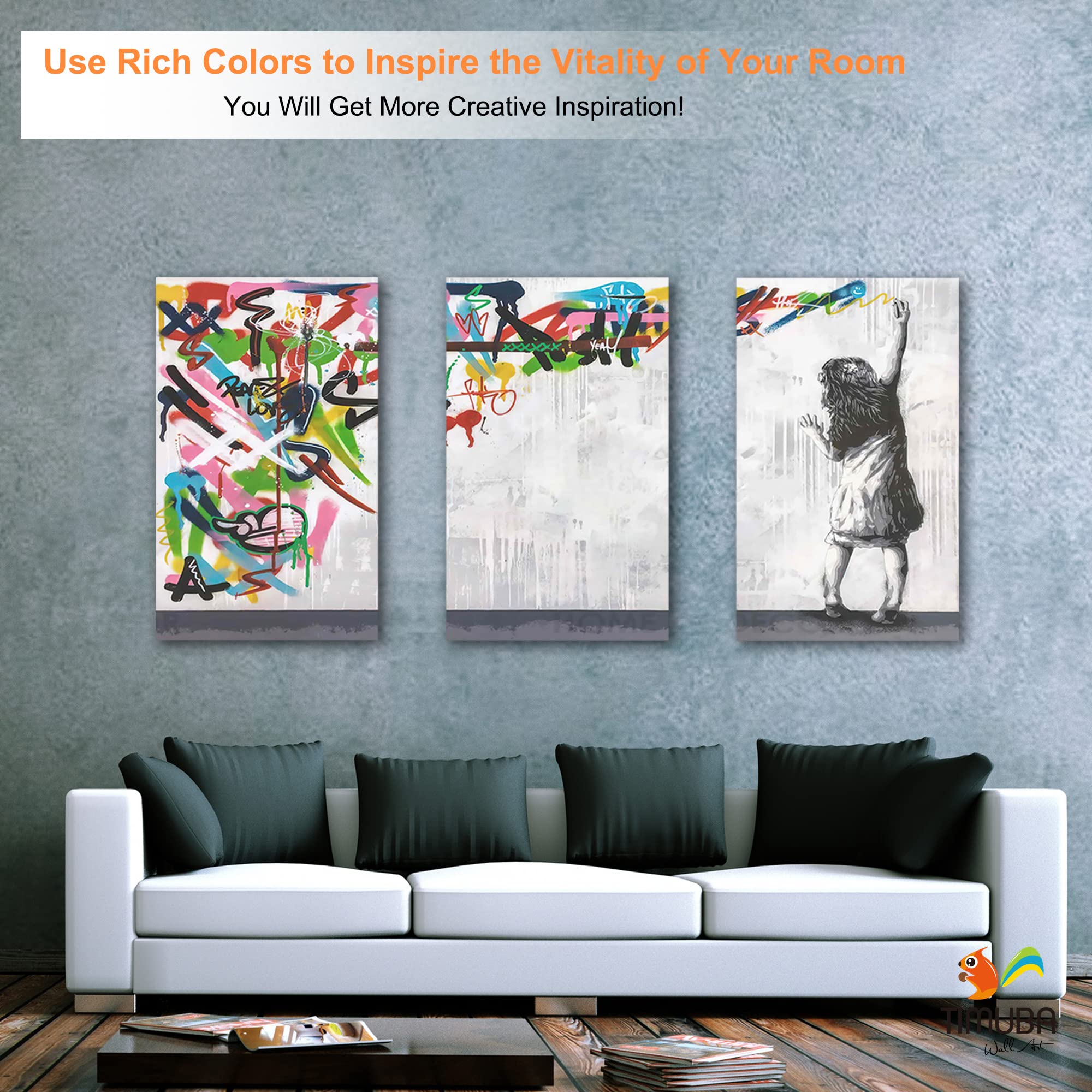Urban Graffiti Wall Art Set - 3 Piece Street Art Canvas Prints, Framed Pop Art Decor for Bedroom & Home (24x36x3) - Perfect for Modern Living Rooms, Teen Bedrooms & Urban Style Offices