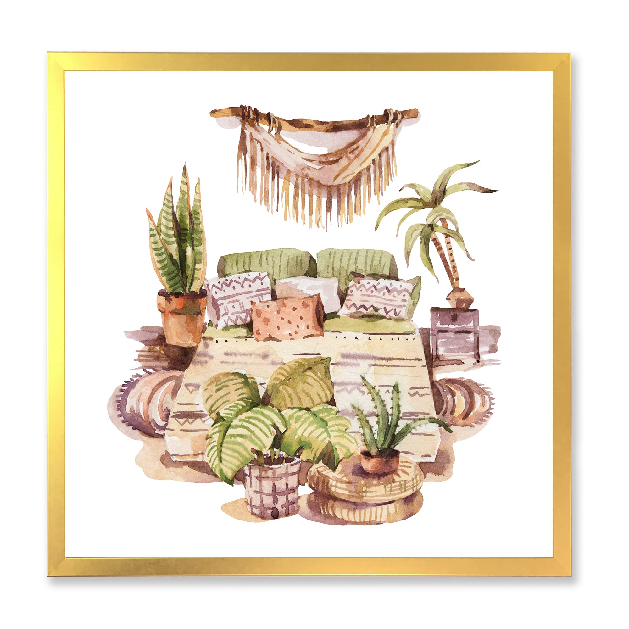 DesignQ Indoor House Plants Urban Jungle IV Traditional Framed Wall Art - Botanical Home Decor for Living Room, Bedroom & Office