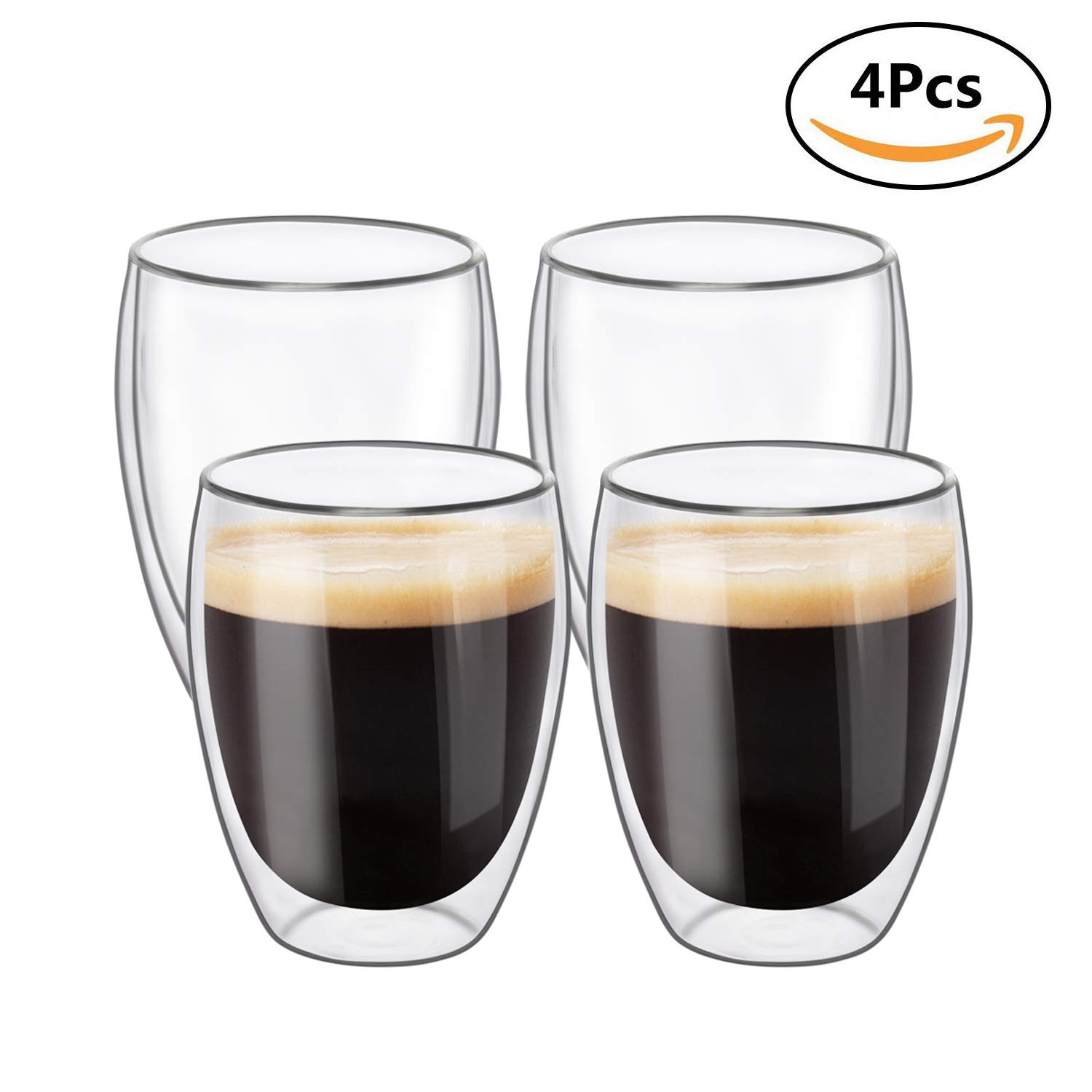 ComSaf 12oz Insulated Glass Coffee Mugs Set of 4 - Double Wall Clear Thermal Cups for Tea, Juice, Milk, Latte & Espresso - Durable Glassware Gift for Christmas, Birthday, Housewarming - Perfect for Home, Office & Cafe Use