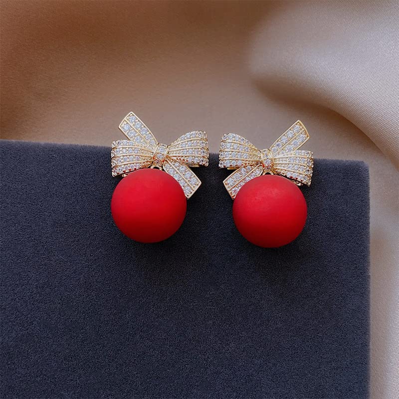 Festive Red Bow Earrings for Women - Christmas & New Year Holiday Jewelry - Perfect for Parties, Gifts & Seasonal Outfits