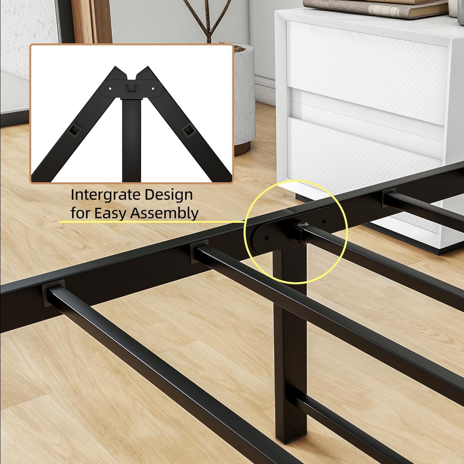 DUMEE Metal Queen Bed Frame with Headboard and Footboard - Farmhouse Style Platform Bed with Under Bed Storage, No Box Spring Needed, Textured Black - Perfect for Guest Rooms, Master Bedrooms & Small Spaces