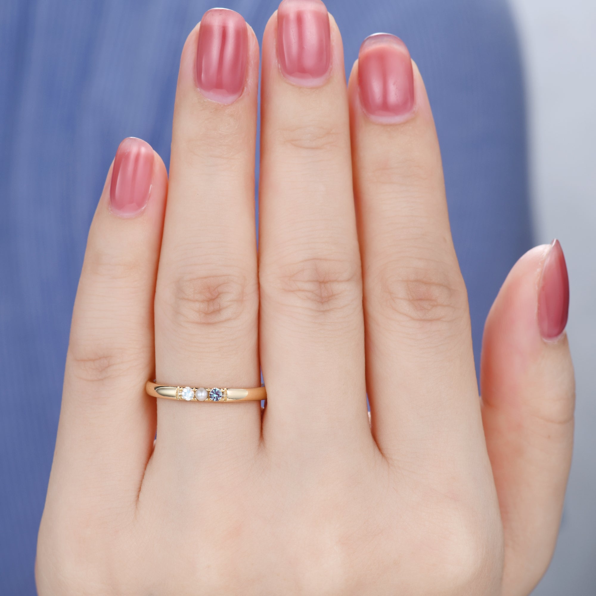 July Birthstone Ring - Elegant Pearl, Alexandrite & Moonstone Ring in Yellow Gold | Perfect Birthday Gift for Women, Anniversary & Special Occasions