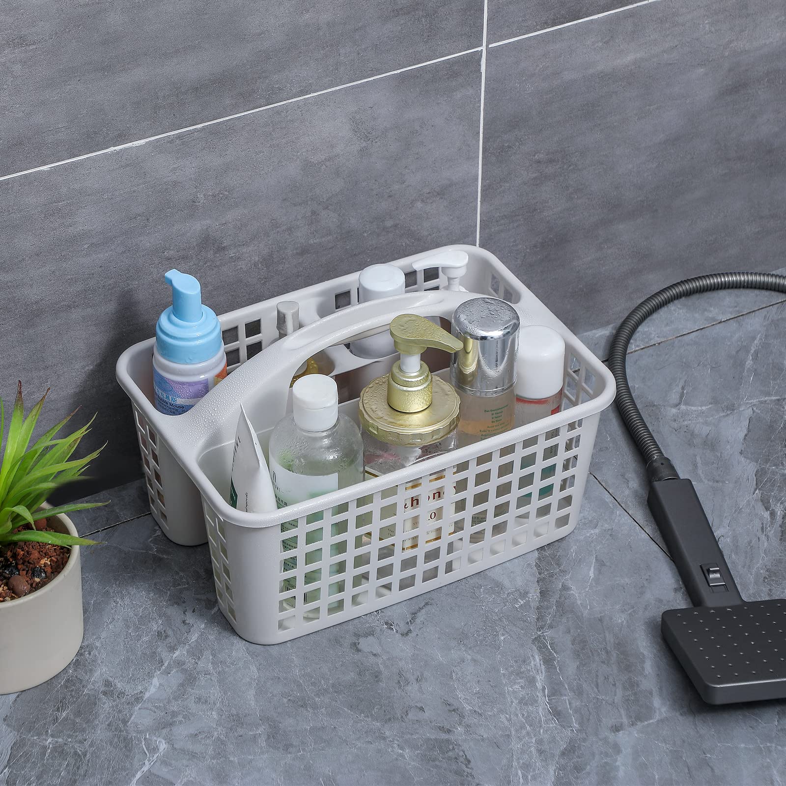 Portable Shower Caddy Basket with 6 Compartments - Bathroom & Kitchen Organizer with Handle - Plastic Storage Bin for Cleaning Supplies, College Dorm, Under Sink - Perfect for Bathroom Shelves, Bedroom Storage & Garden Tools (Light Grey)