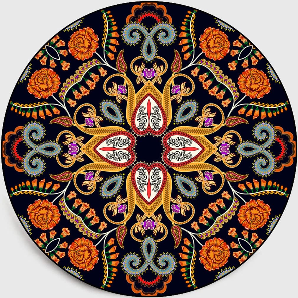 Bohemian Round Area Rug 4.6'x4.6' - Geometric Mandala Floral Design Non-Slip Non-Shedding Carpet for Bedroom, Living Room, Kitchen | Indoor/Outdoor Boho Home Decor Rug - Perfect for Yoga, Meditation Spaces & Cozy Reading Nooks