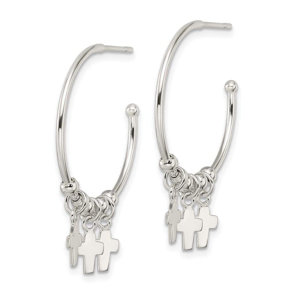 Sterling Silver Polished Cross Dangle Circle Post Earrings for Women - Hypoallergenic Religious Jewelry Gift for Church, Wedding & Everyday Wear