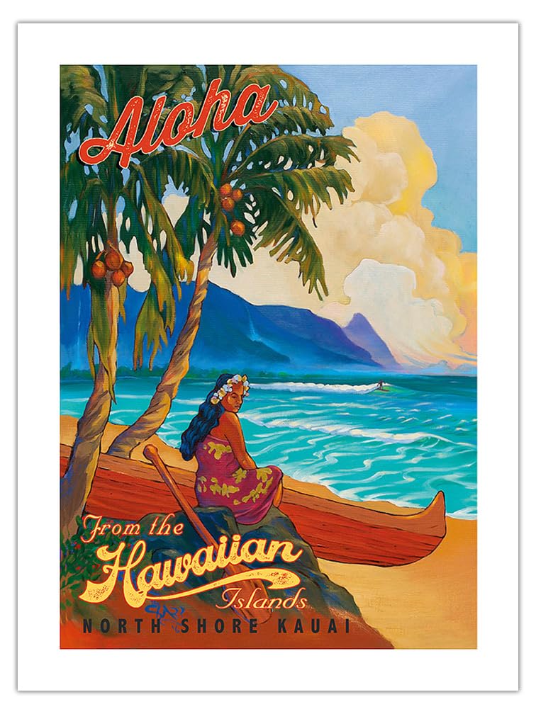 Vintage Hawaiian Travel Poster - North Shore Kauai Hawaii by Rick Sharp - Unframed Bamboo Fine Art Print 24x32in (290gsm) - Perfect for Beach House Decor, Tropical Wall Art & Hawaii-Themed Room Design