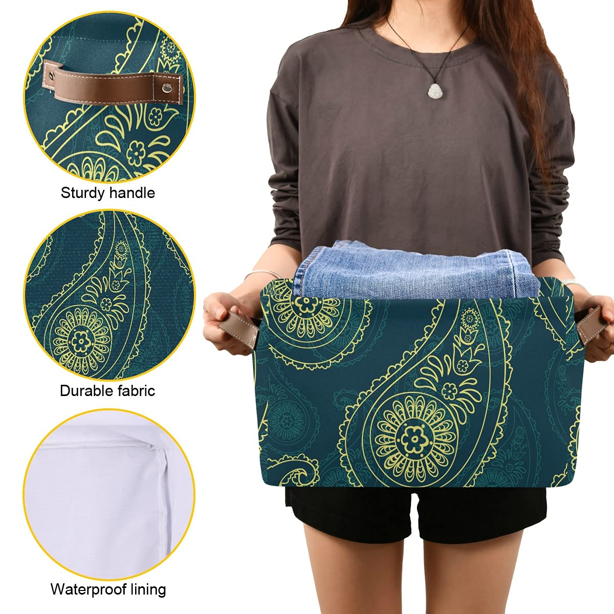 Paisley Pattern Foldable Fabric Storage Bins - Large Capacity Closet Organizers with Reinforced Handles | Perfect for Bedroom, Closet, Nursery & Office Organization